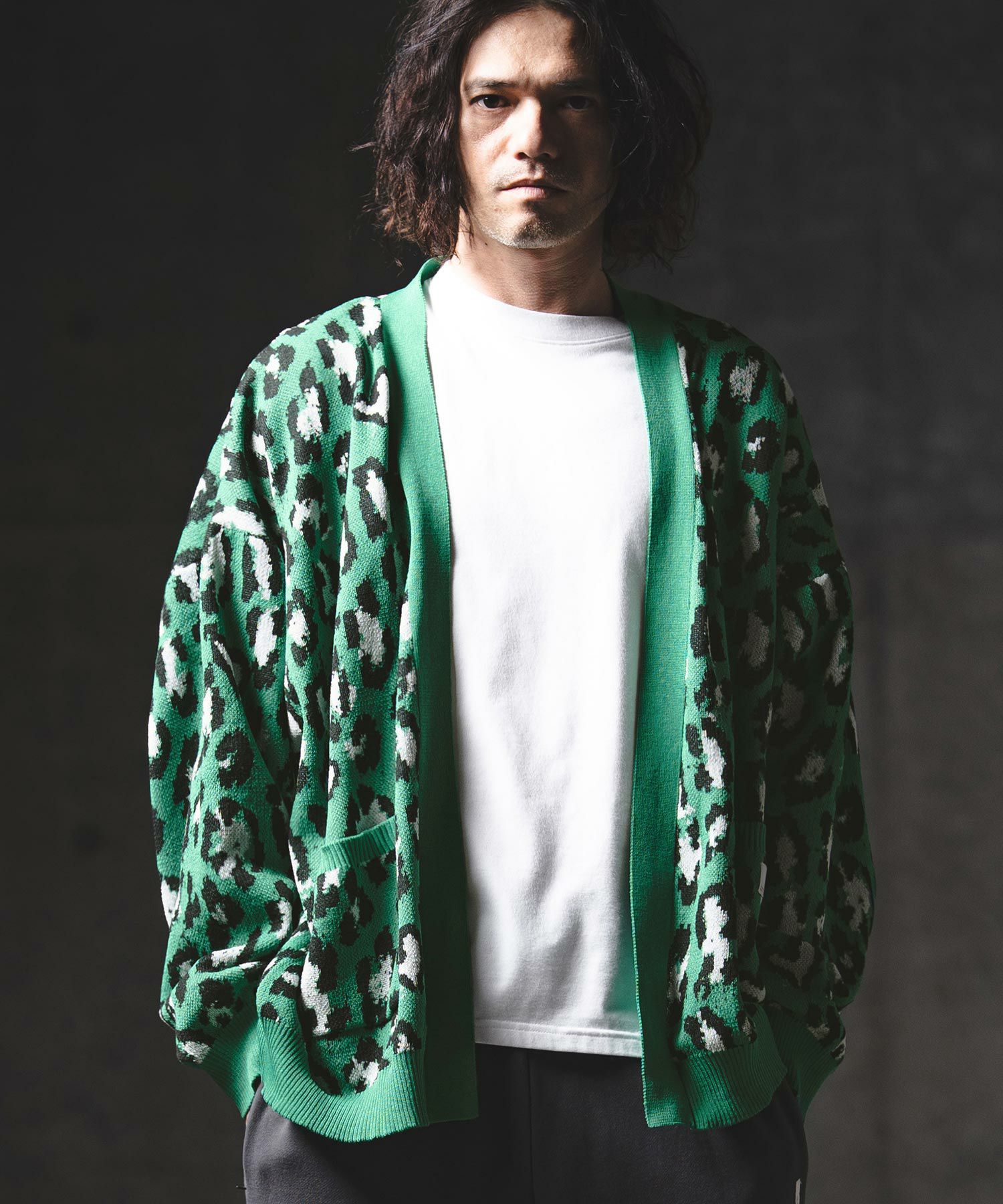 イッセイミヤケ ハート 立体編み グリーン カーディガン フルジップ　春秋 LOVE EYELET KNIT CARDIGAN