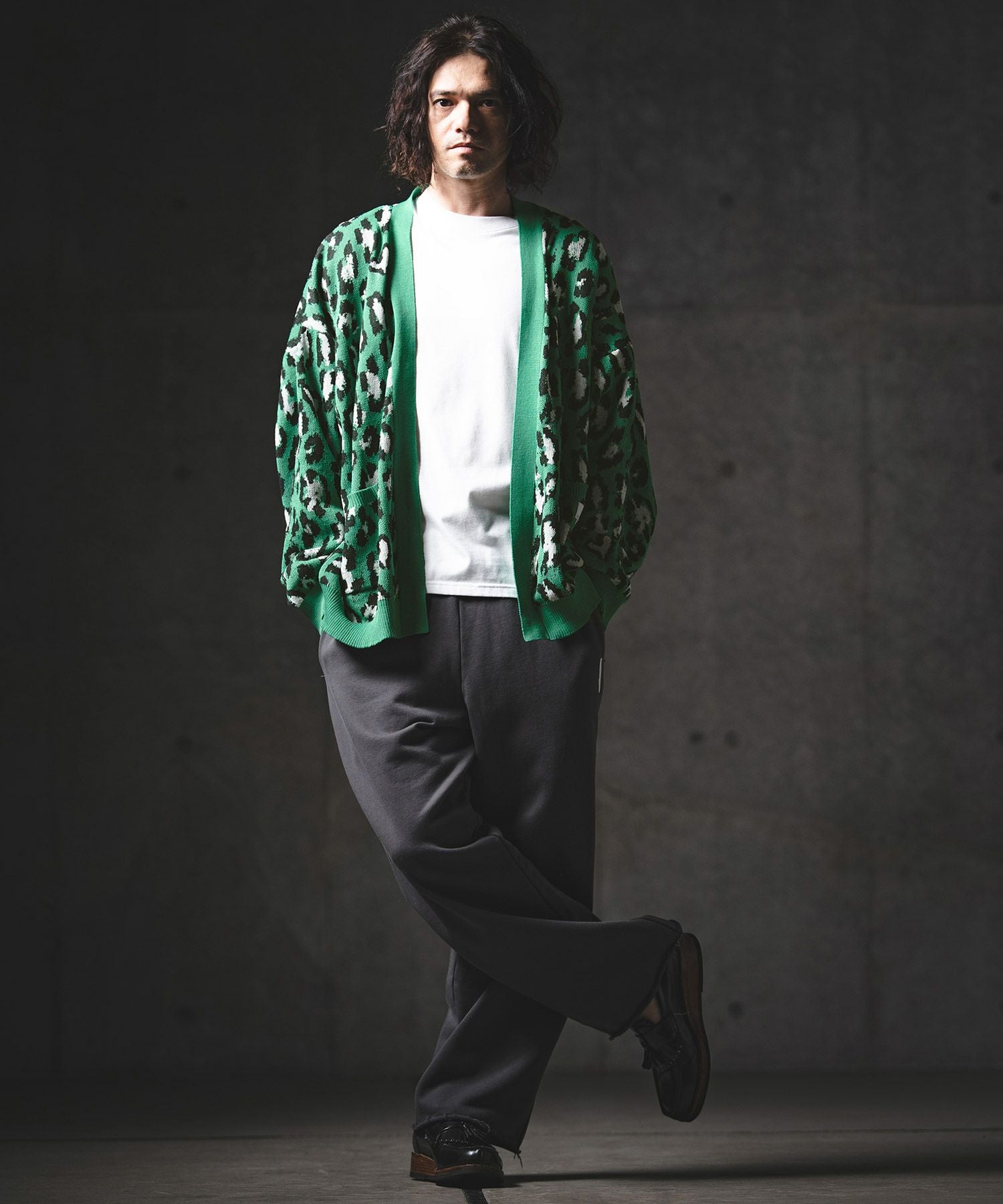 イッセイミヤケ ハート 立体編み グリーン カーディガン フルジップ　春秋 polka-dot-cardi-green-
