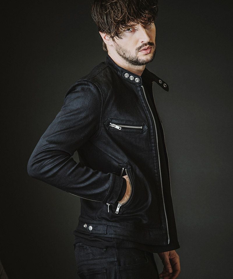 NO ID(ノーアイディー) LJ-コーティングレザー・ブラック NO ID.(ノーアイディー)】ｺｰﾃｨﾝｸﾞｼﾝｸﾞﾙﾗｲﾀﾞｰｽJKT ジャケット(858030