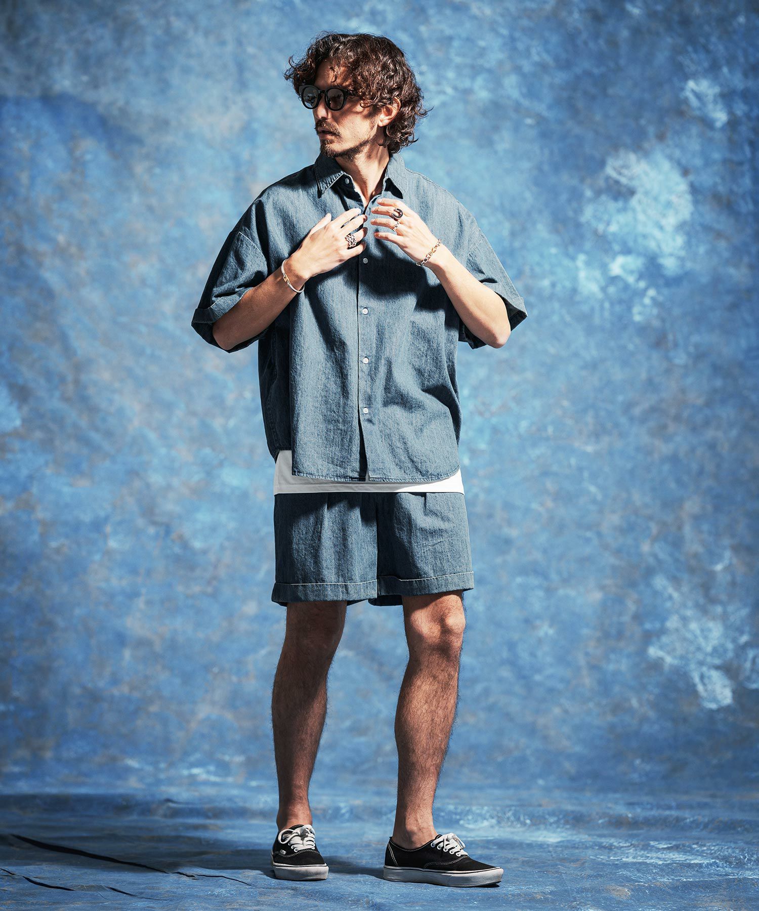 Jih Nunc(ジーヌンク)】7ozデニム袖ロールアップシャツ(JIH-R1170