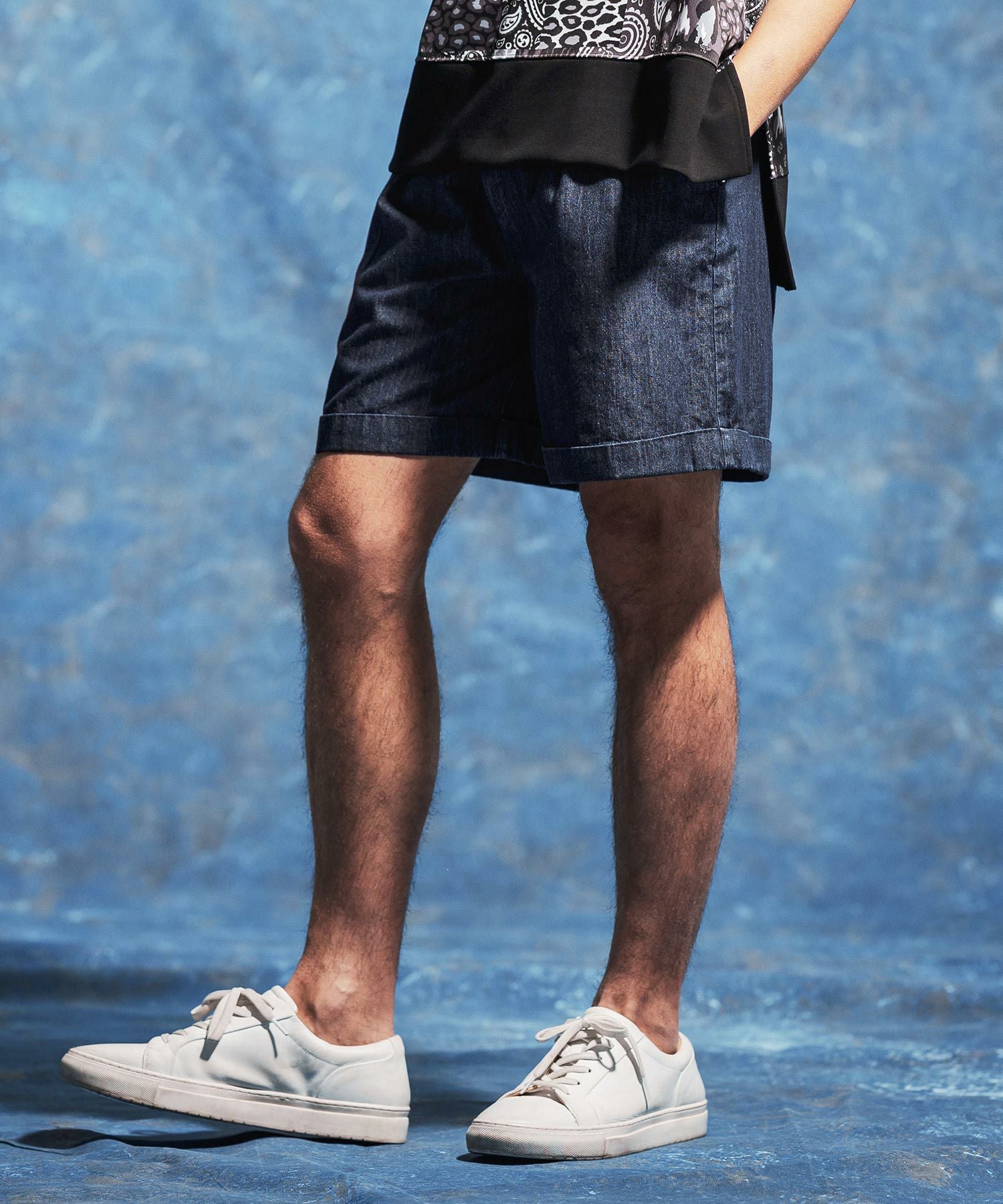 Jih Nunc(ジーヌンク)】7ozデニム裾ロールアップショートパンツ(JIH