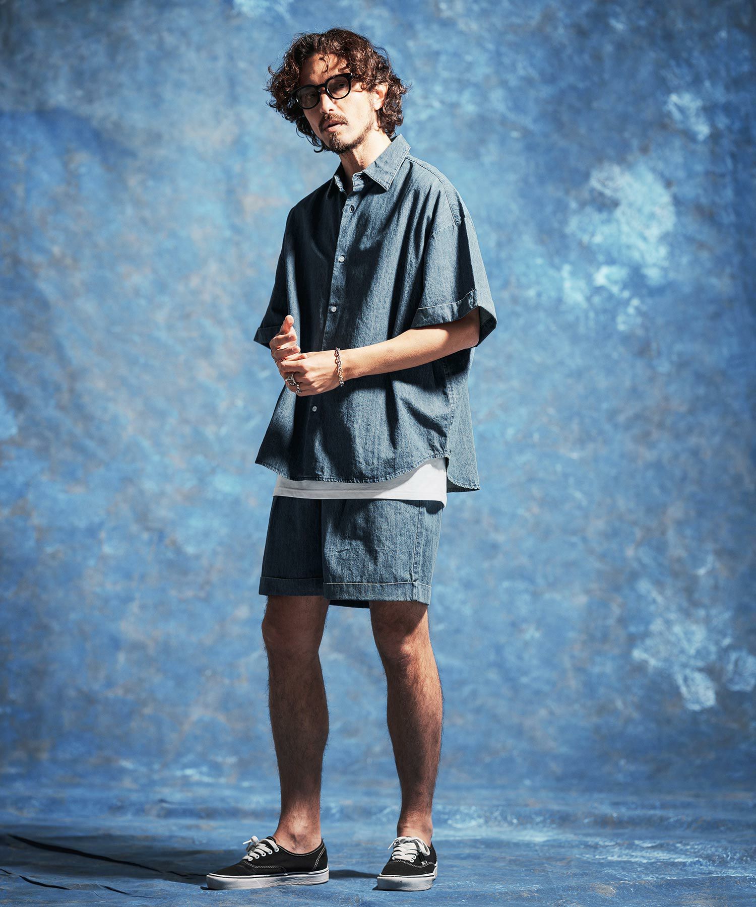 Jih Nunc(ジーヌンク)】7ozデニム裾ロールアップショートパンツ(JIH