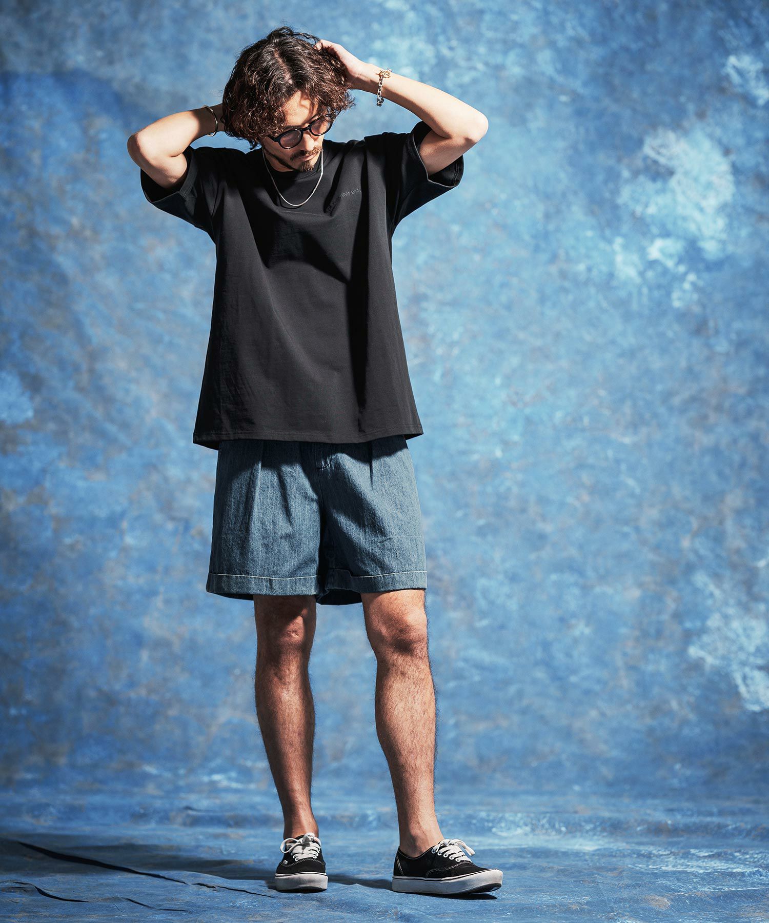 Jih Nunc(ジーヌンク)】7ozデニム裾ロールアップショートパンツ(JIH