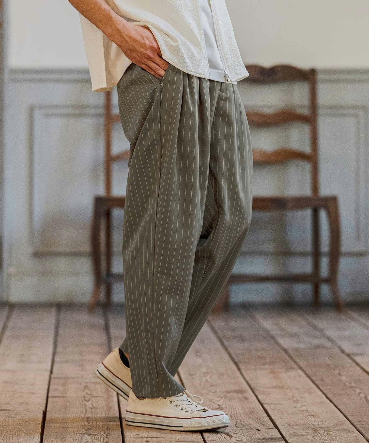 カンパニョーロ　パンツ CAMBIO(カンビオ)】Classic Pinstripe Tapered Pants テーパードパンツ
