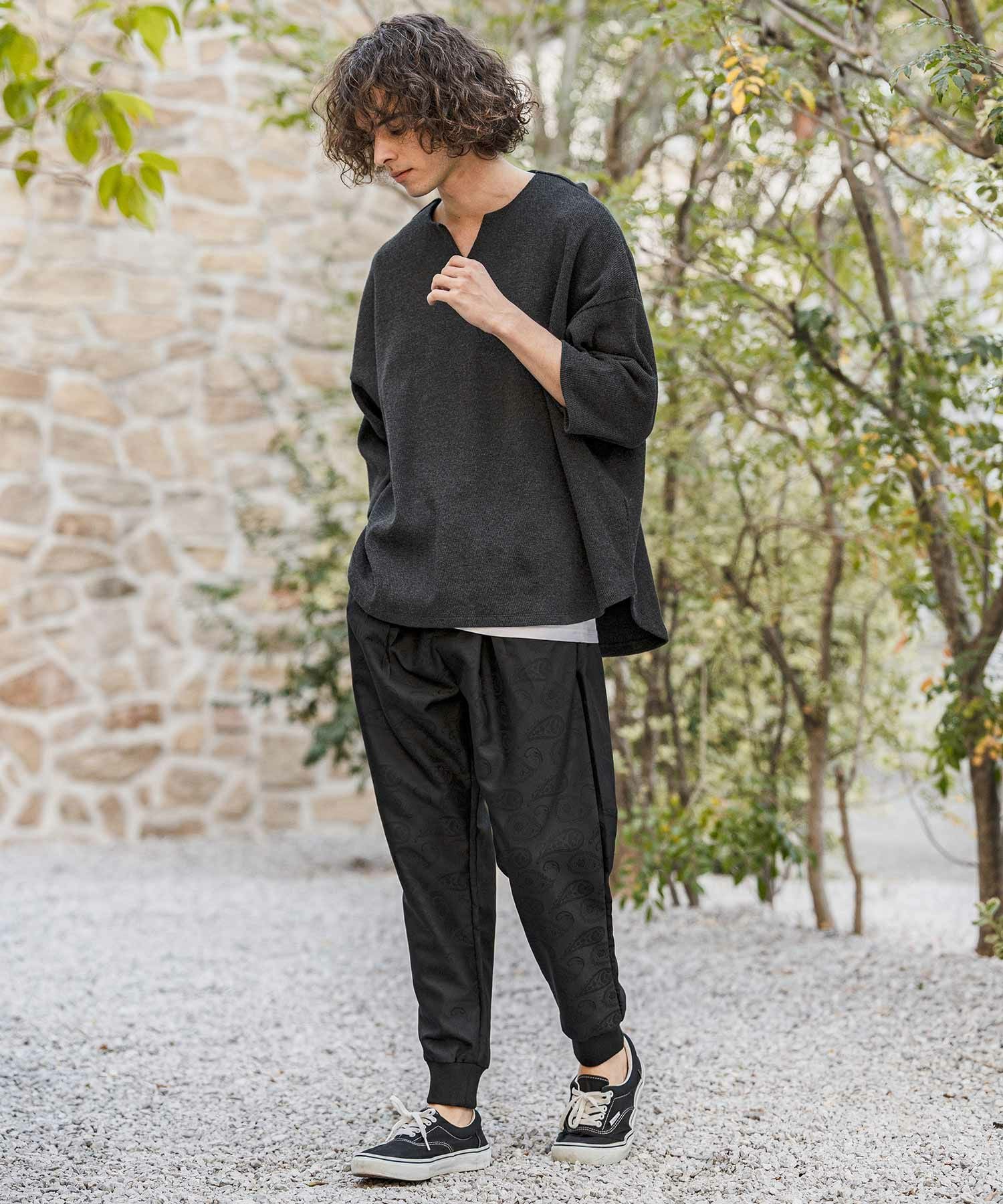 CAMBIO(カンビオ)】Honeycomb Waffle Key Neck 3-4 Sleeve Cut sew 七