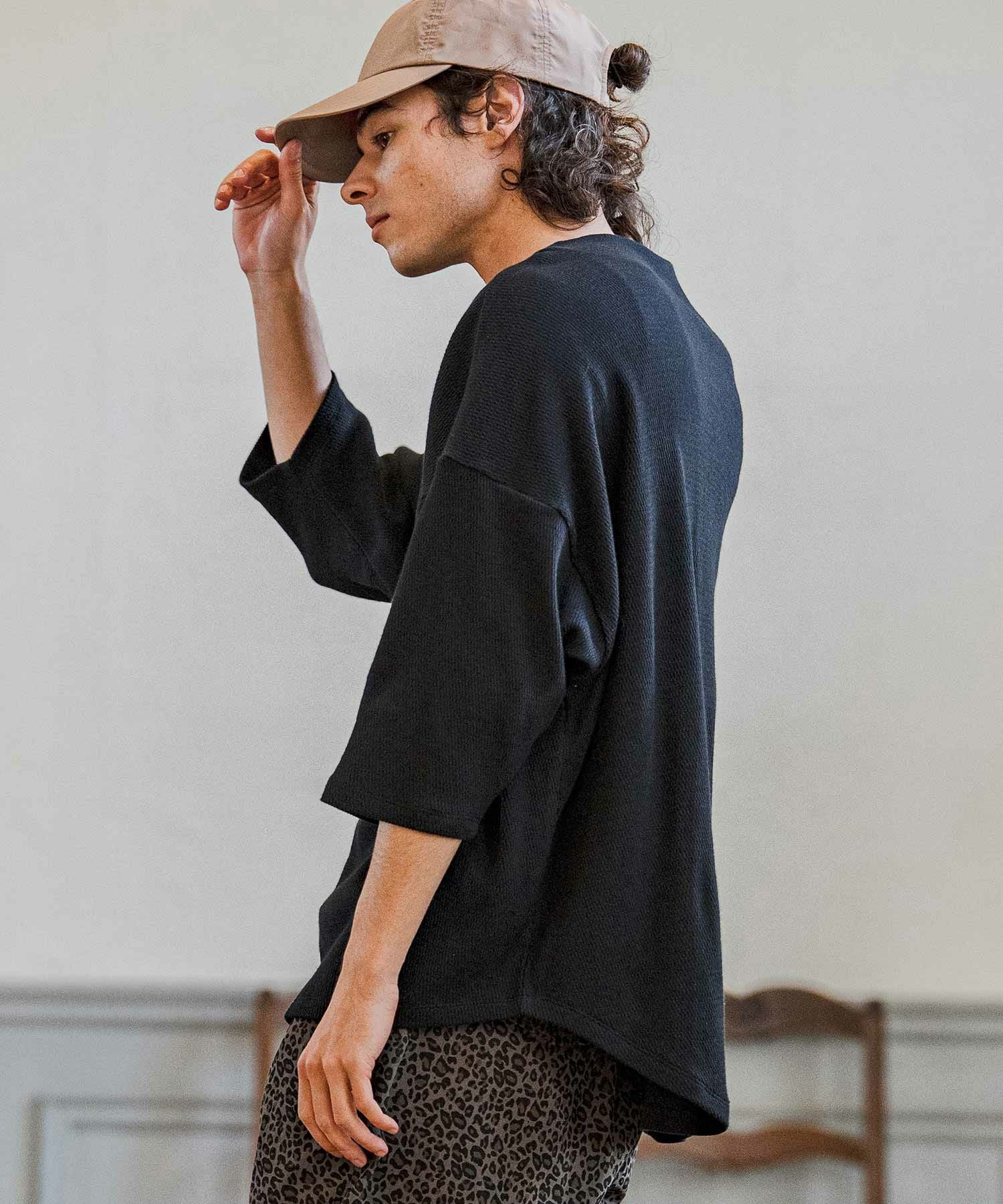 CAMBIO(カンビオ)】Honeycomb Waffle Key Neck 3-4 Sleeve Cut sew 七