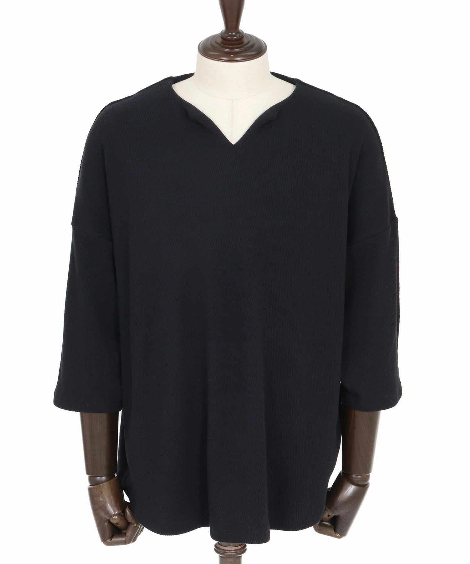 CAMBIO(カンビオ)】Honeycomb Waffle Key Neck 3-4 Sleeve Cut sew 七
