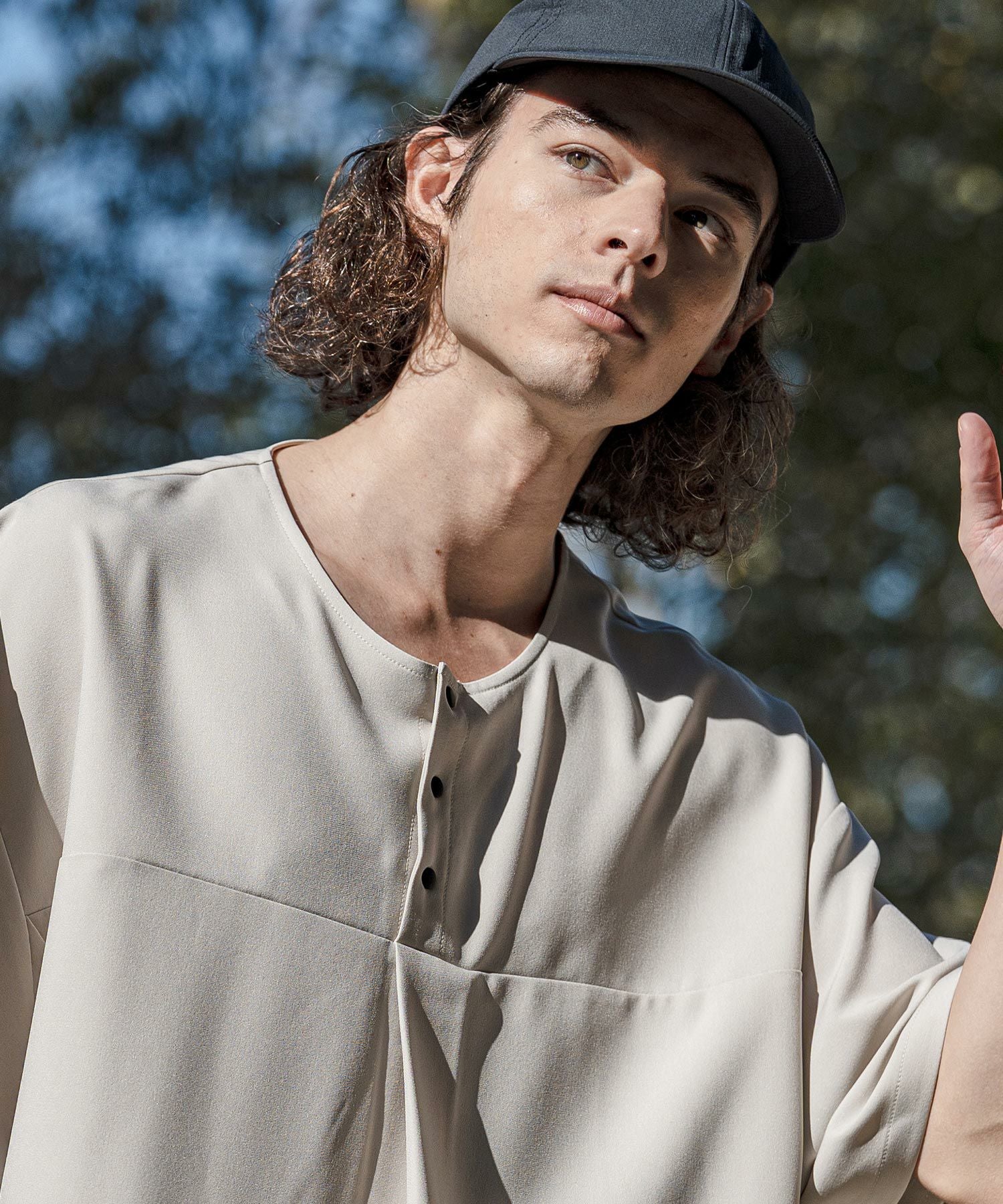 CAMBIO(カンビオ)】Stretch Tropical Hem Shirring Short Sleeve