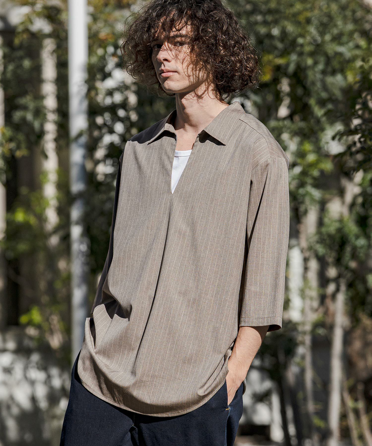 m&r様 CAMBIO(カンビオ)】Classic Pinstripe Skipper 3-4 Sleeve Pullover