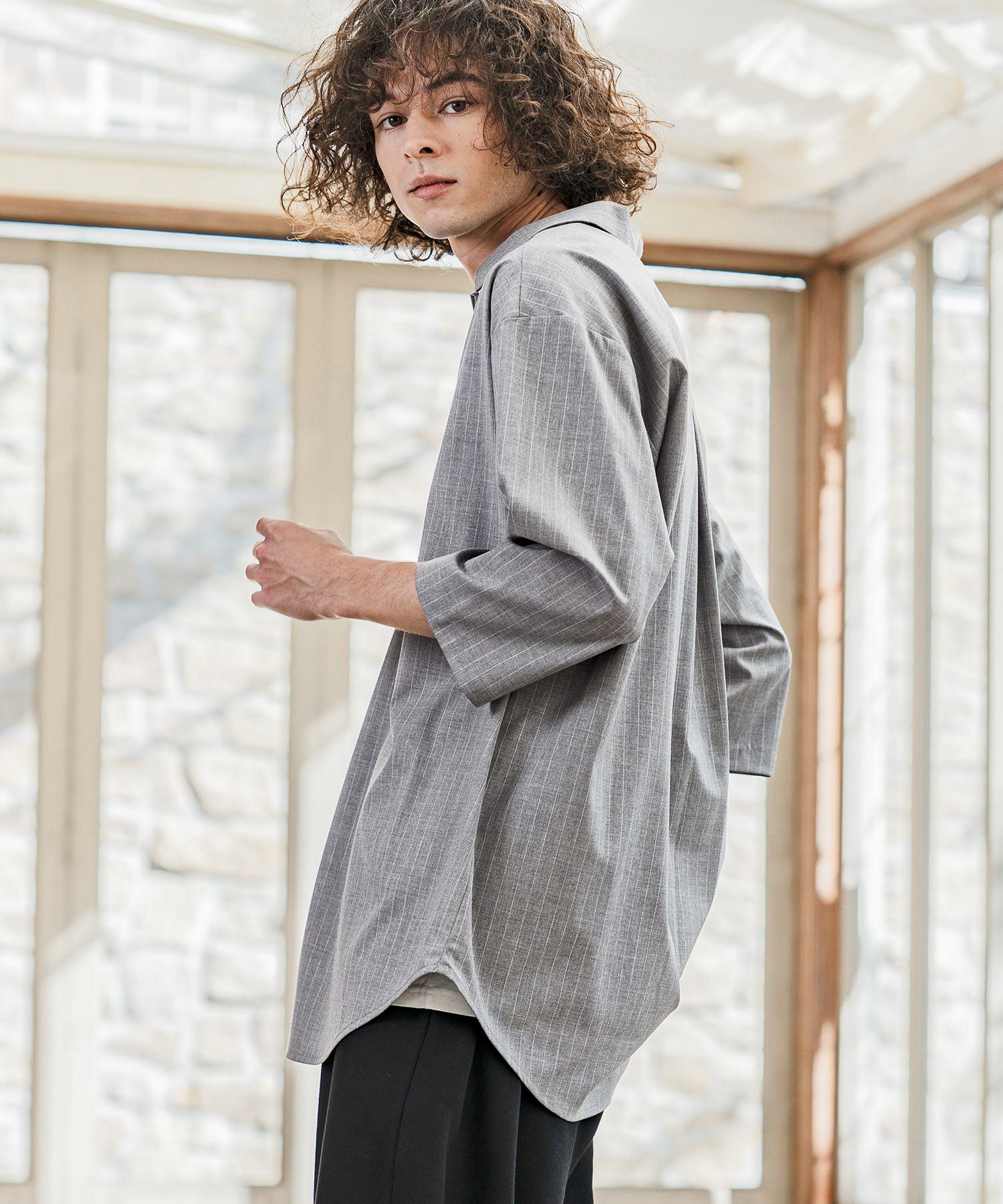 CAMBIO(カンビオ)】Classic Pinstripe Skipper 3-4 Sleeve Pullover