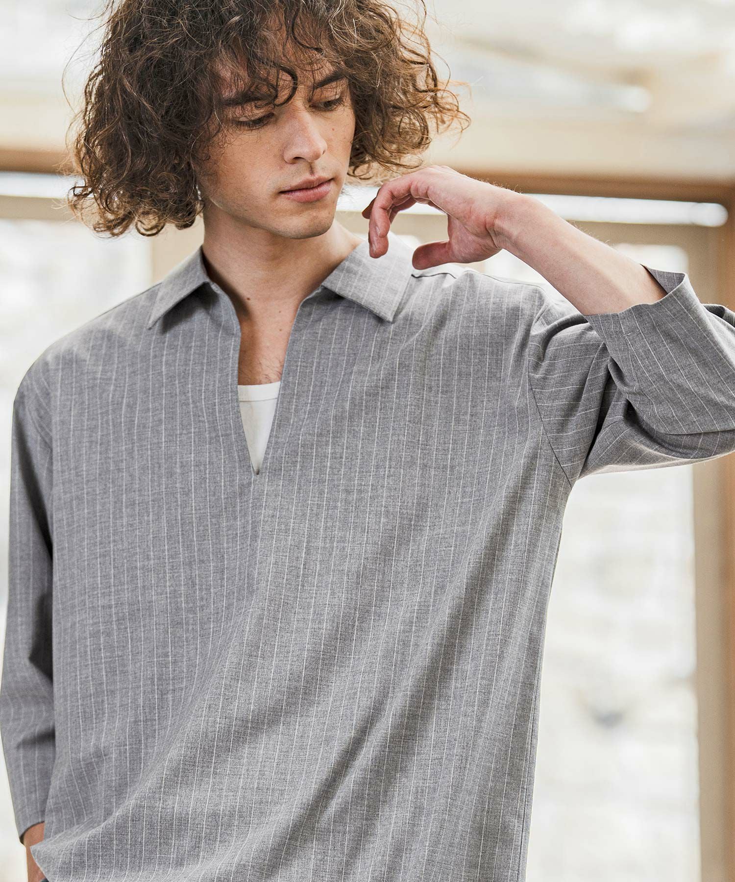 CAMBIO(カンビオ)】Classic Pinstripe Skipper 3-4 Sleeve Pullover