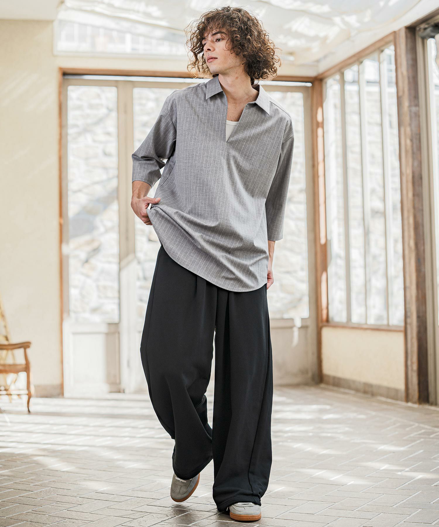 パルティール スーパーウエーブ CAMBIO(カンビオ)】Classic Pinstripe Skipper 3-4 Sleeve Pullover