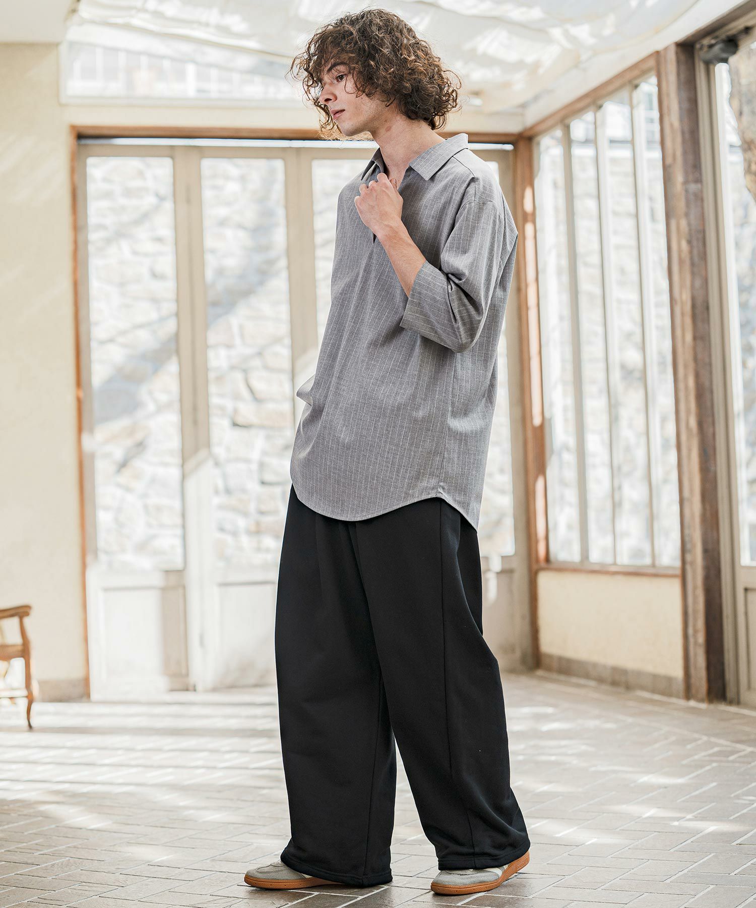 CAMBIO(カンビオ)】Classic Pinstripe Skipper 3-4 Sleeve Pullover