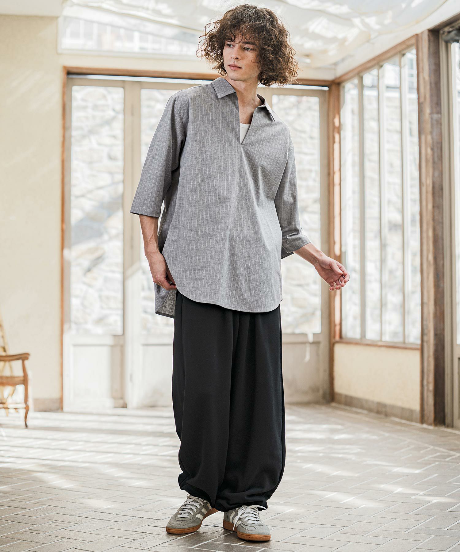 CAMBIO(カンビオ)】Classic Pinstripe Skipper 3-4 Sleeve Pullover