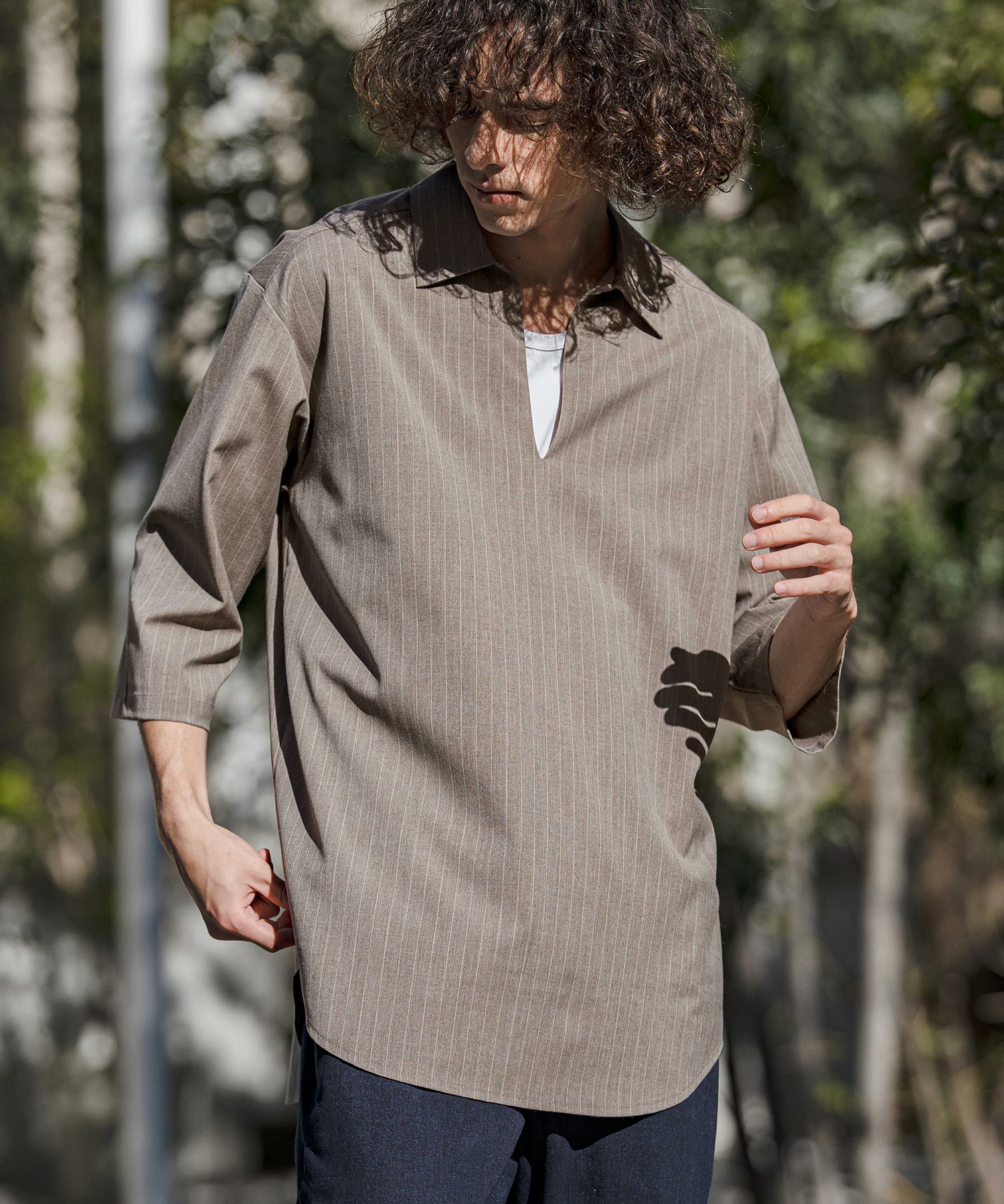 CAMBIO(カンビオ)】Classic Pinstripe Skipper 3-4 Sleeve Pullover