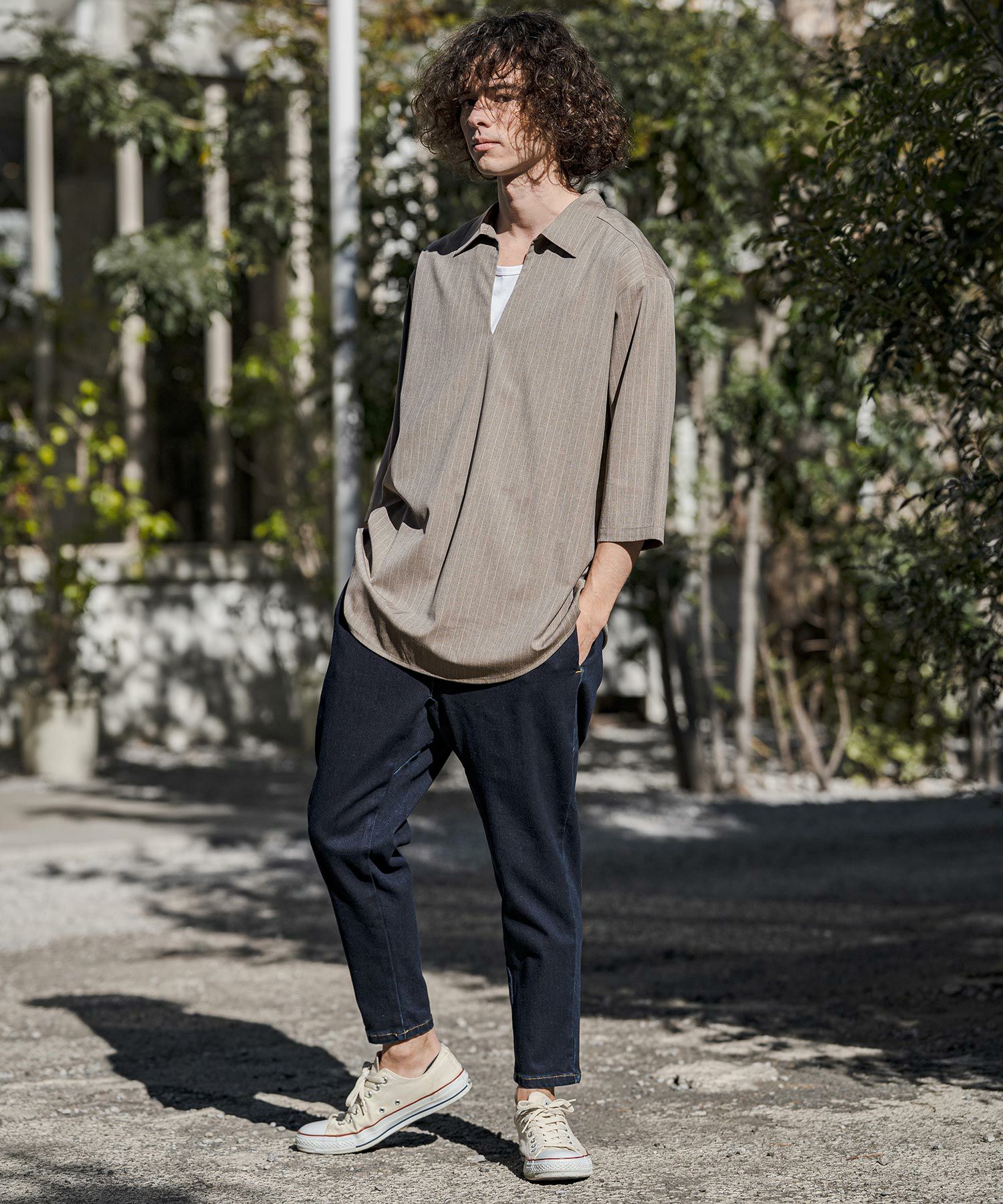 CAMBIO(カンビオ)】Classic Pinstripe Skipper 3-4 Sleeve Pullover