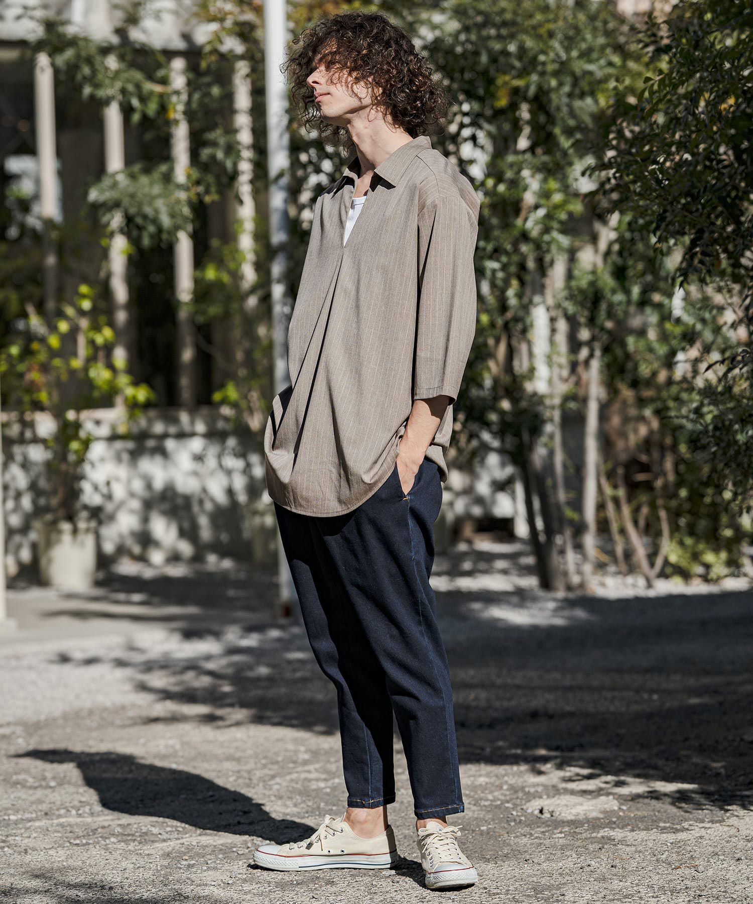 CAMBIO(カンビオ)】Classic Pinstripe Skipper 3-4 Sleeve Pullover