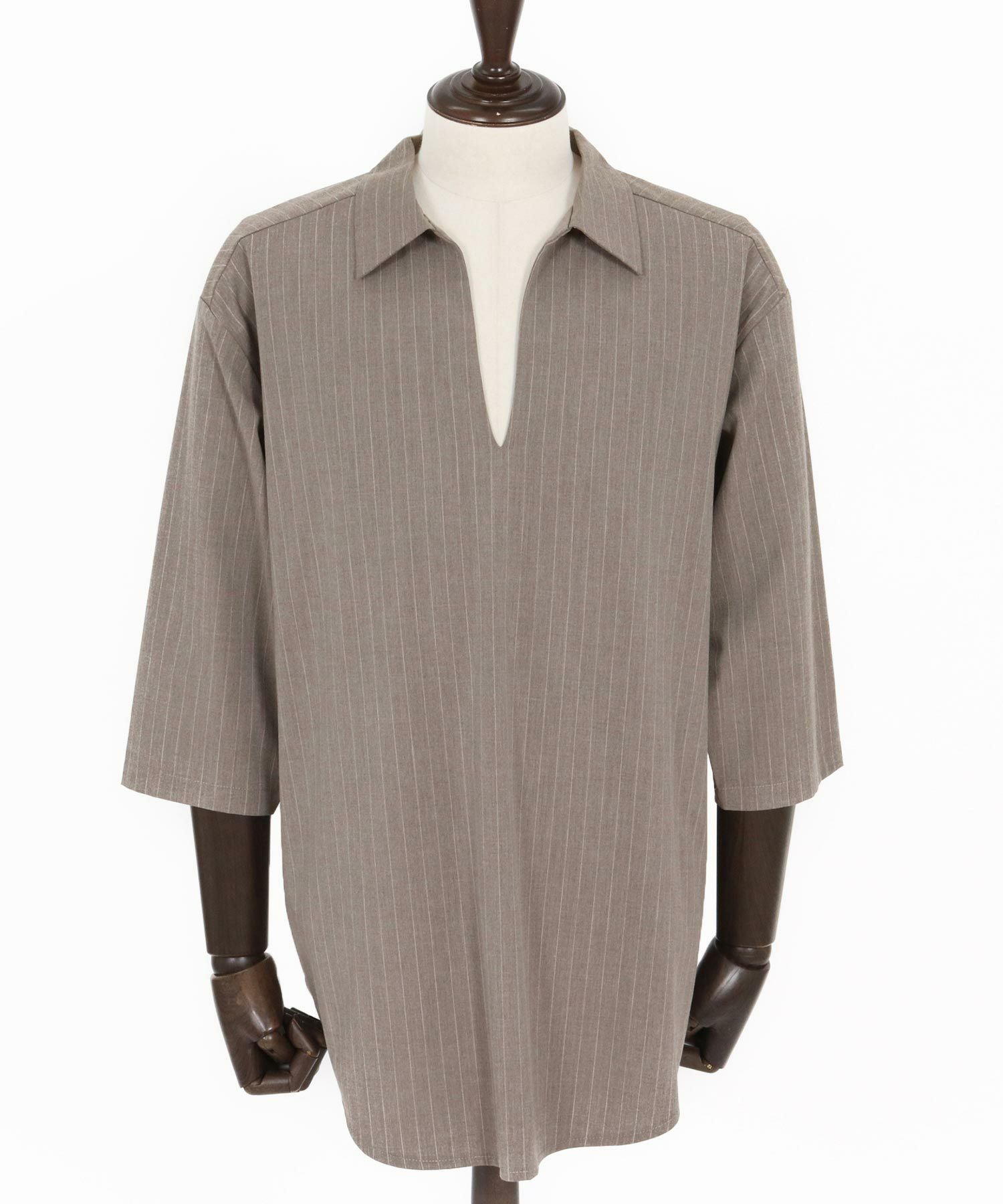 CAMBIO(カンビオ)】Classic Pinstripe Skipper 3-4 Sleeve Pullover