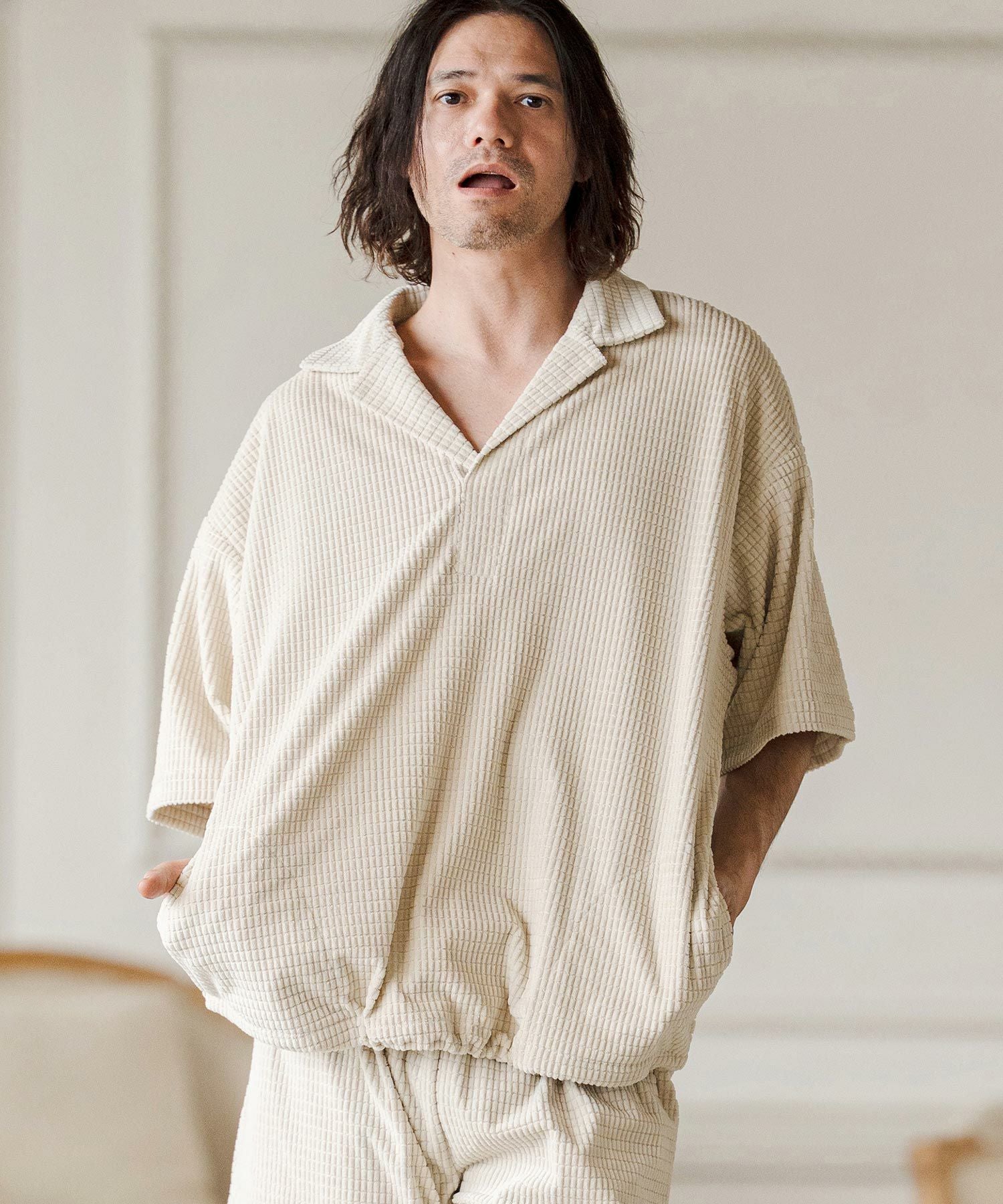 ◆タチカワ◆バーチカル◆W190×H205◆O-2512BL2◆ CAMBIO(カンビオ)】Jacquard Open Collar Skipper Shirts オープン