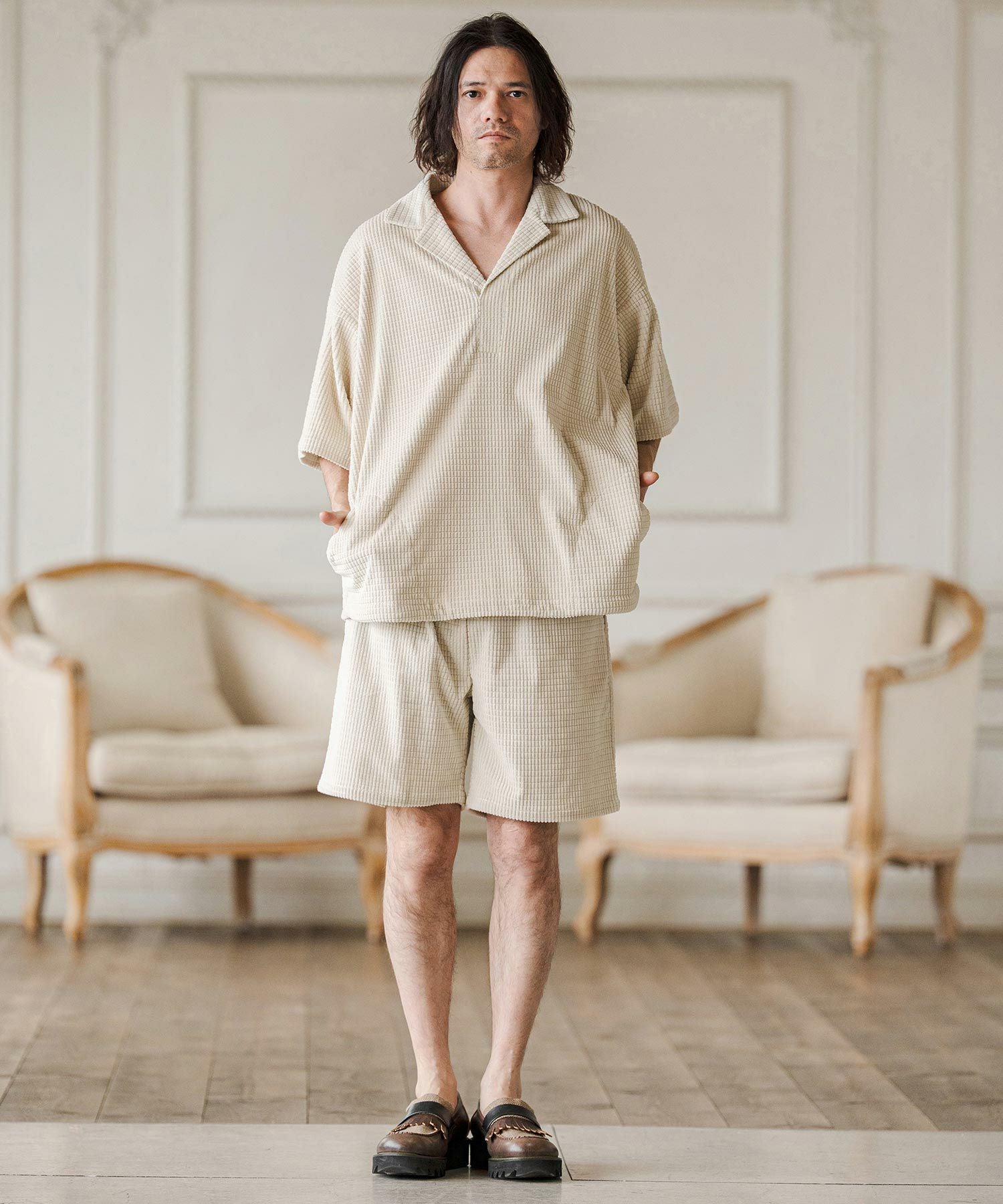 CAMBIO(カンビオ)】Jacquard Open Collar Skipper Shirts オープン