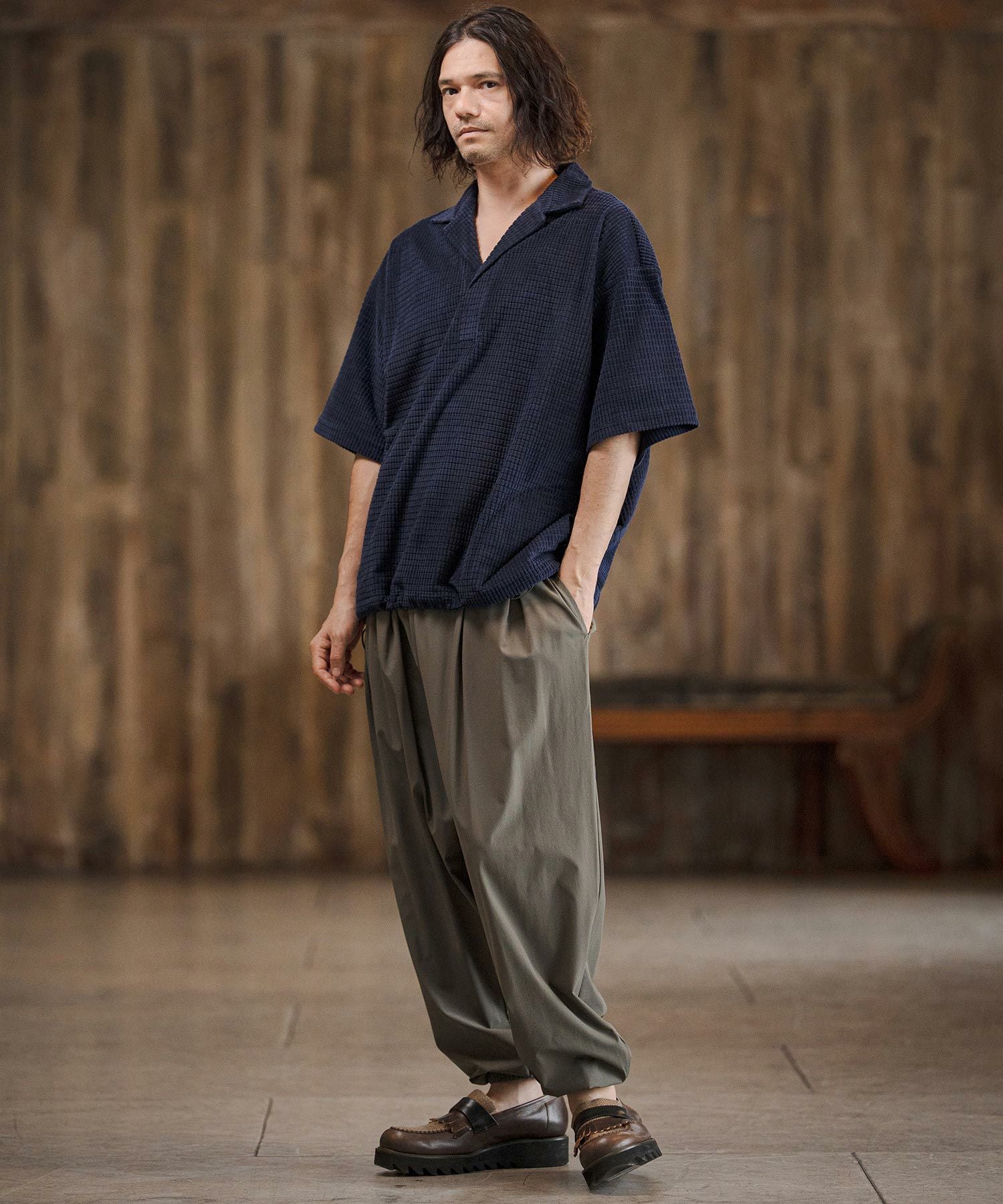 CAMBIO(カンビオ)】Jacquard Open Collar Skipper Shirts オープン