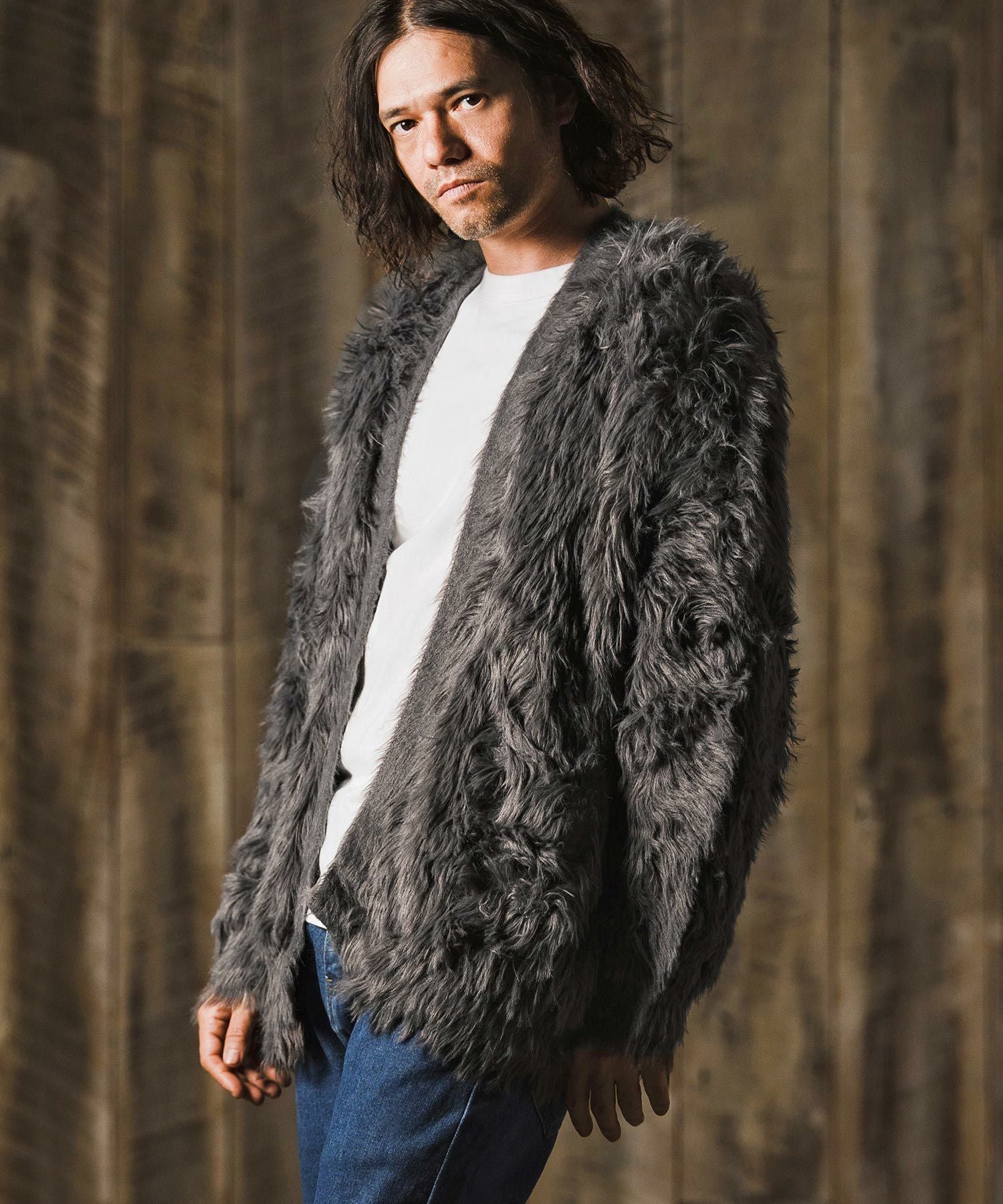 GLIMCLAP CAMBIOファーロングカーディガン 30%OFF【GLIMCLAP(グリムクラップ)】Feather yarn Button less