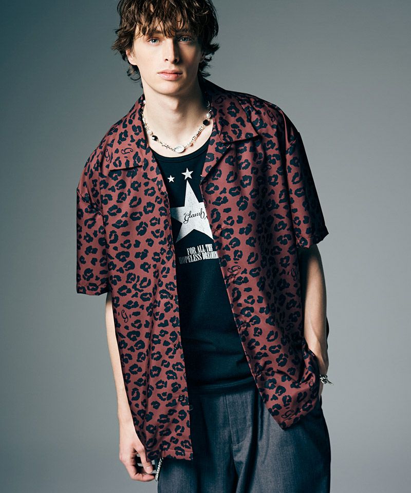 定価2.2万★glamb（グラム）コーティング加工レオパード柄サルエルパンツ（L glamb(グラム)】Leopard Open Collar Shirt レオパードオープンカラー