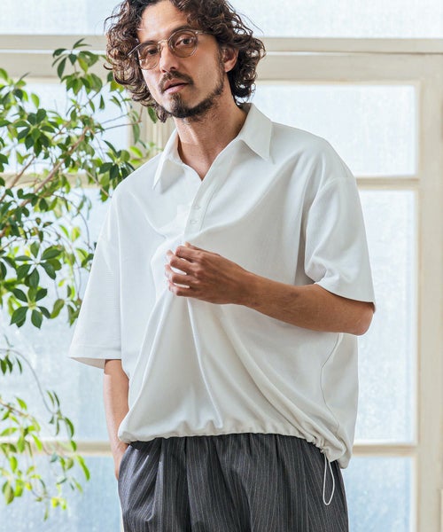 Magine(マージン)】Grid Pattern Fabric Skipper Polo ポロシャツ(MGN 