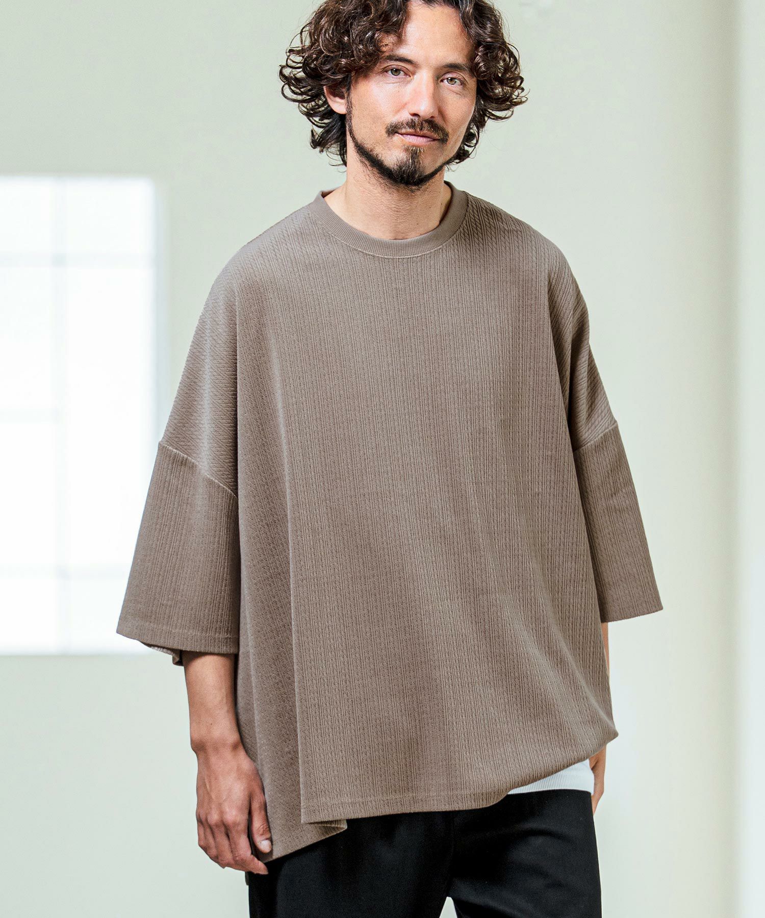 Magine(マージン)】Knit Look Side Slit Relax Fit T-Shirt ニットソー