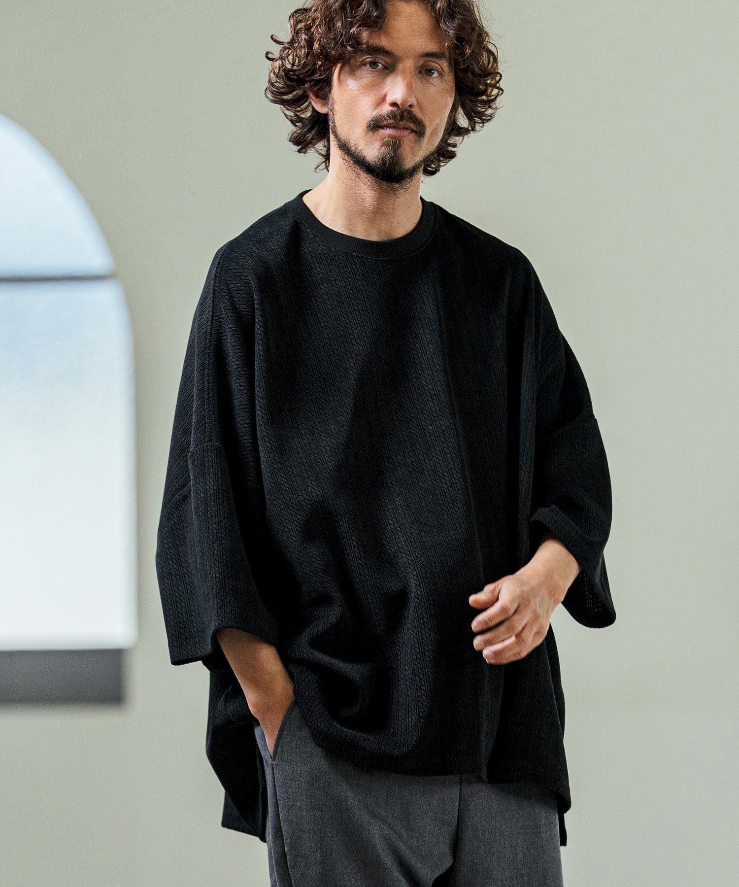 Magine(マージン)】Knit Look Side Slit Relax Fit T-Shirt ニットソー