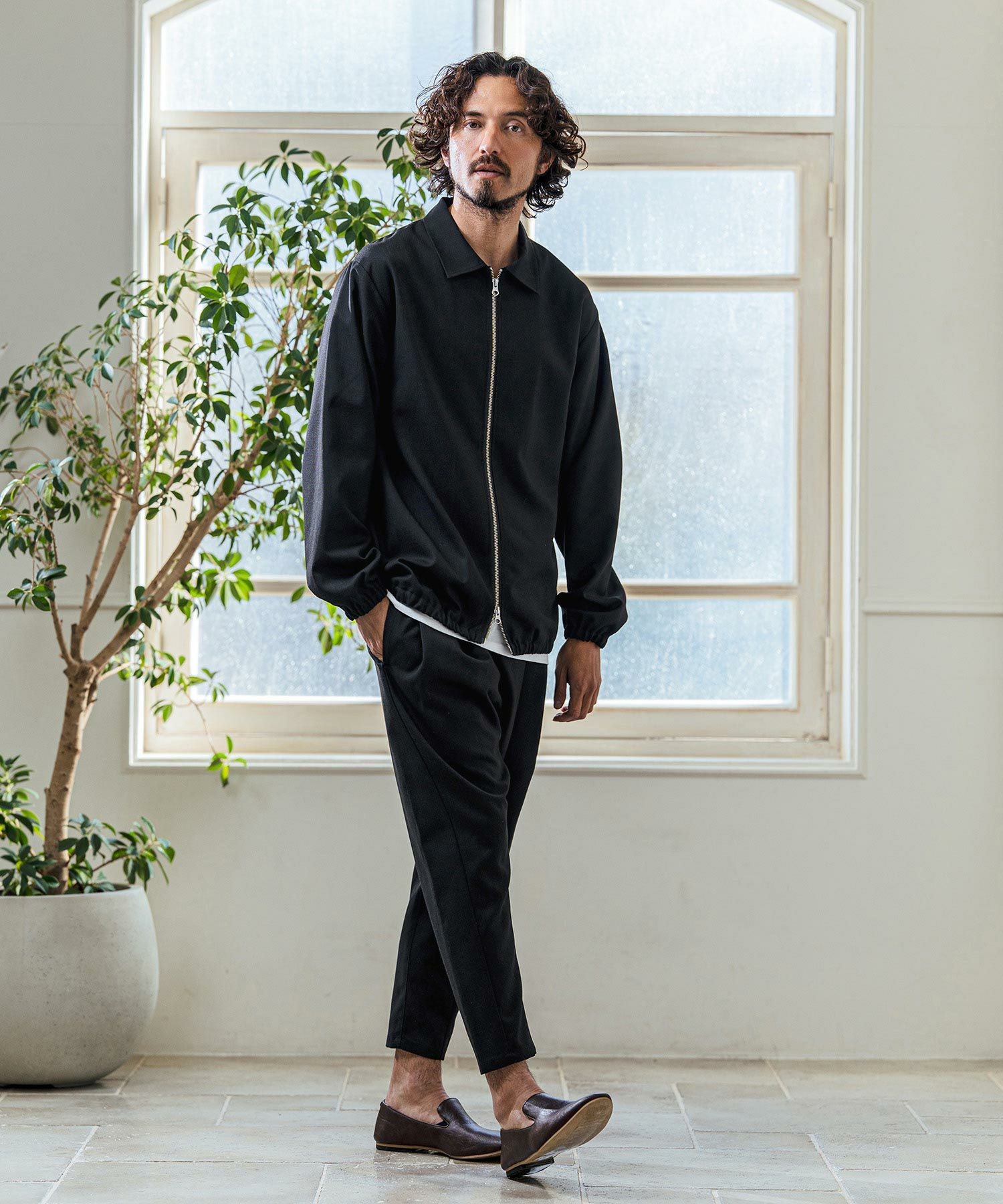 現行タグ✨45R 縮絨ウールジャケット ダブルジップアップブルゾン 秋冬 紺 2 Magine(マージン)】TR Stretch Double Zip Relax Fit Blouson ジップ
