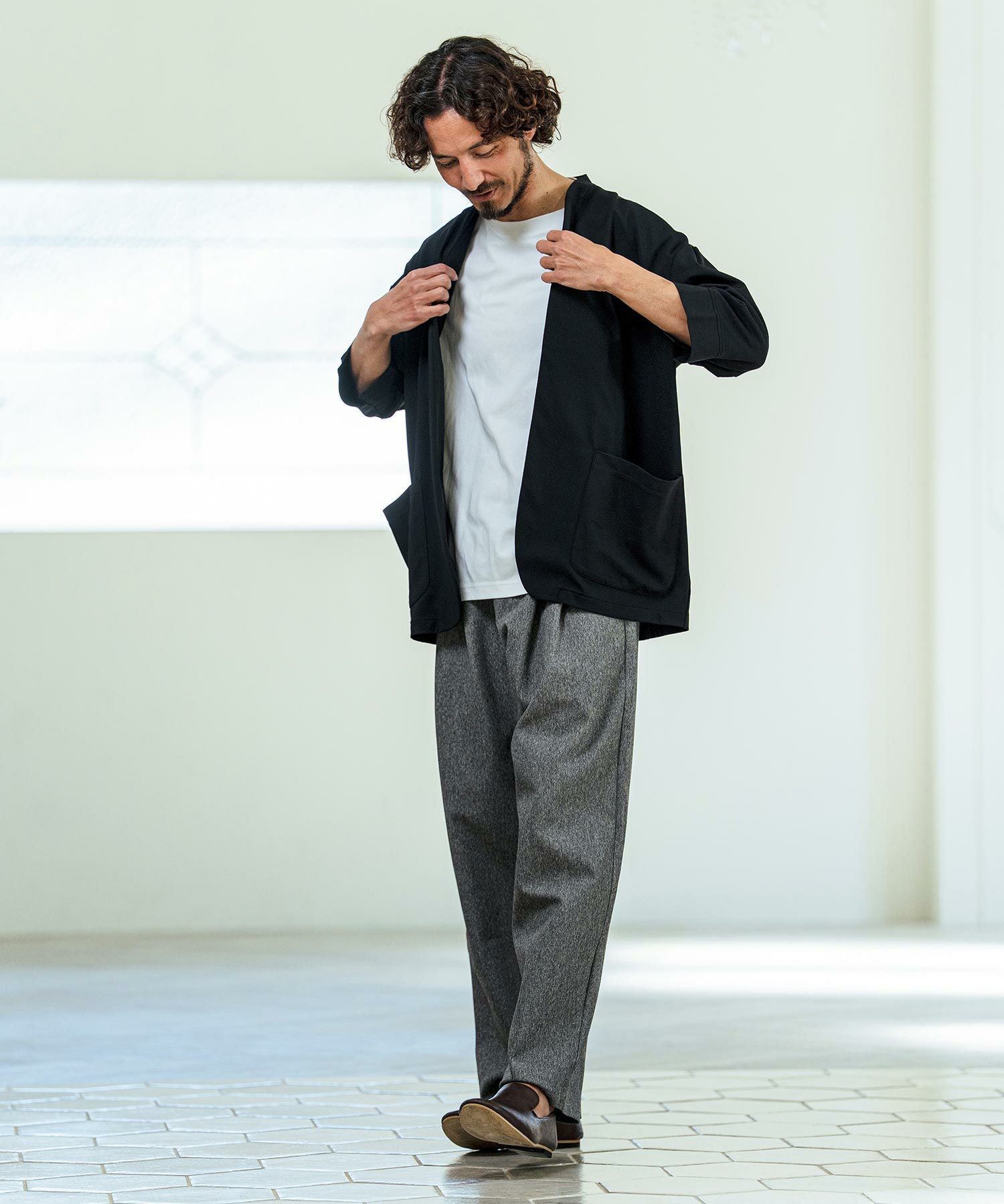 Magine(マージン)】Nylon Spandex Fine Rib Knit Fabric Lapel Less