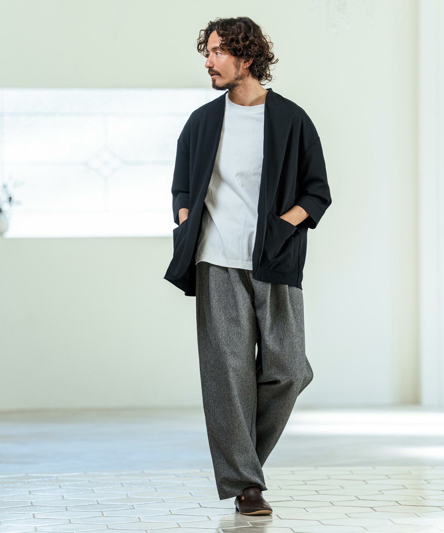 Magine(マージン)】Nylon Spandex Fine Rib Knit Fabric Lapel Less