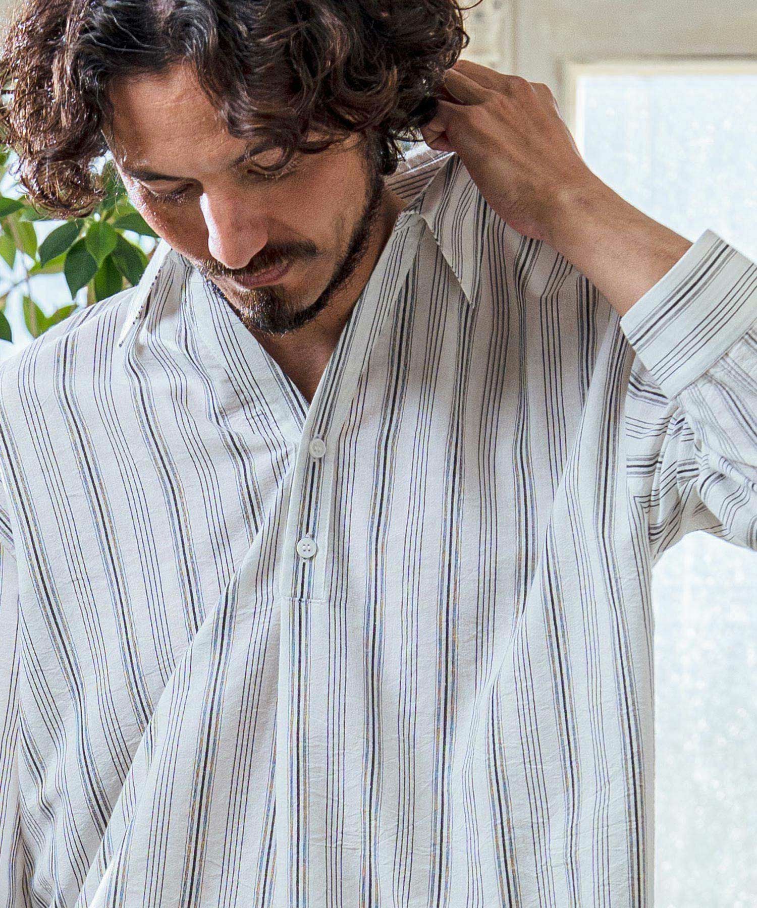 Magine(マージン)】Gauze Touch Stripe Skipper Polo Seven Sleeve