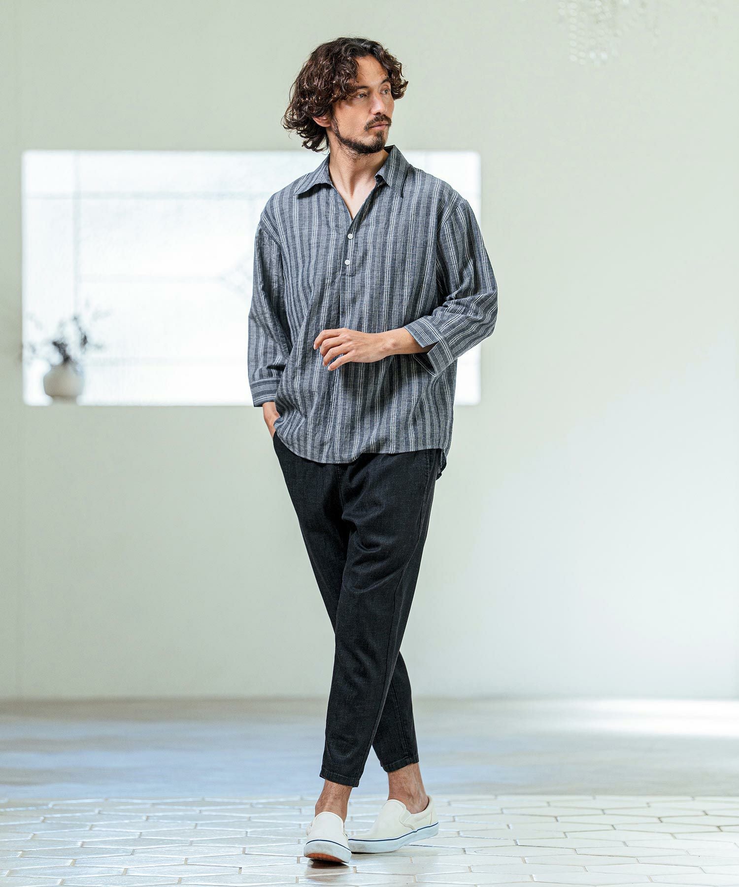 専用ページ Magine(マージン)】Gauze Touch Stripe Skipper Polo Seven Sleeve