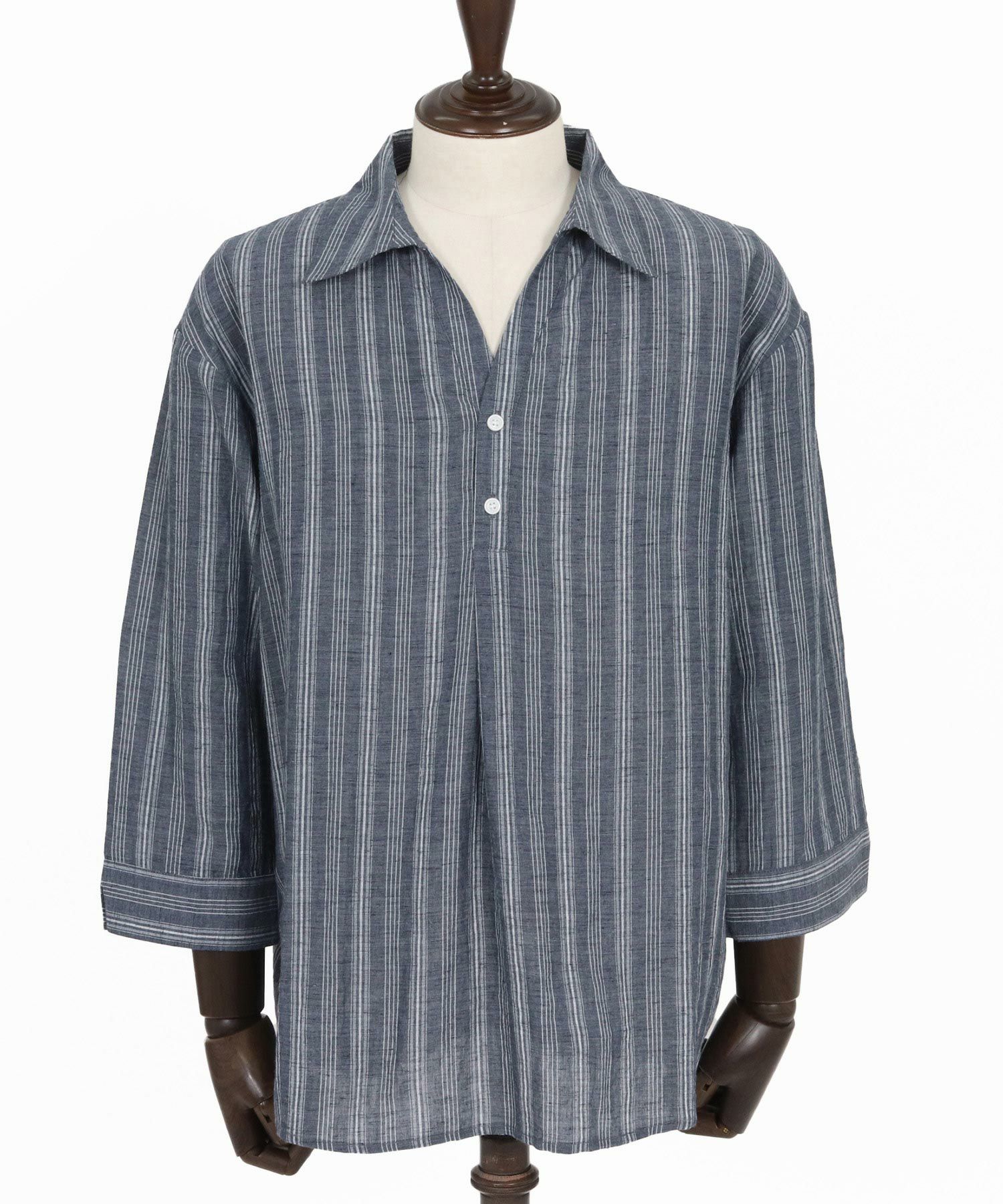 Magine(マージン)】Gauze Touch Stripe Skipper Polo Seven Sleeve