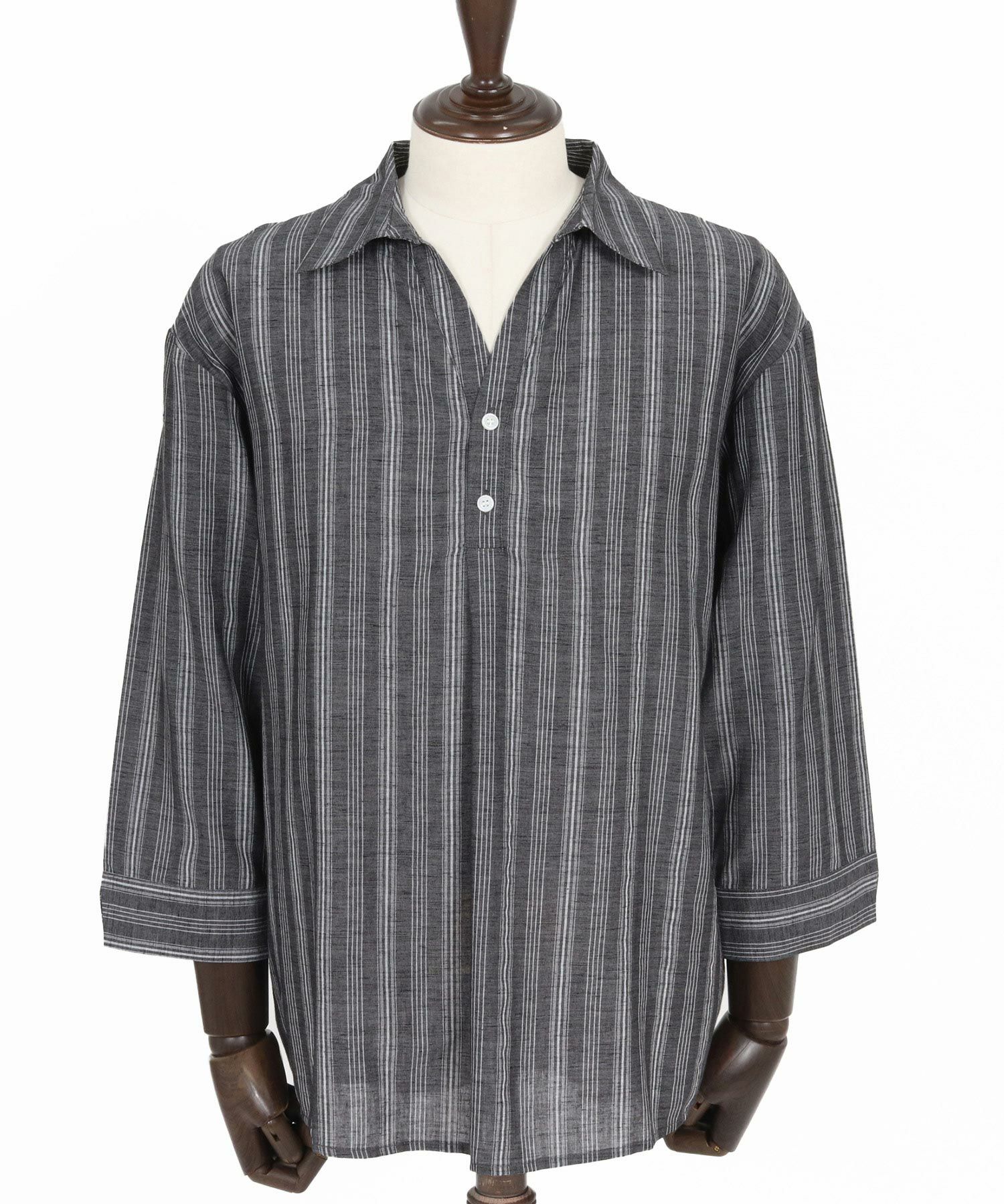 Magine(マージン)】Gauze Touch Stripe Skipper Polo Seven Sleeve
