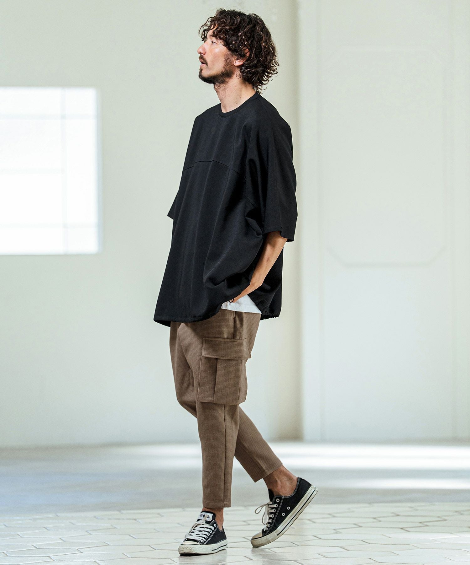 Magine(マージン)】Asymmetric Cargo Pocket Bonded Houndstooth Pants