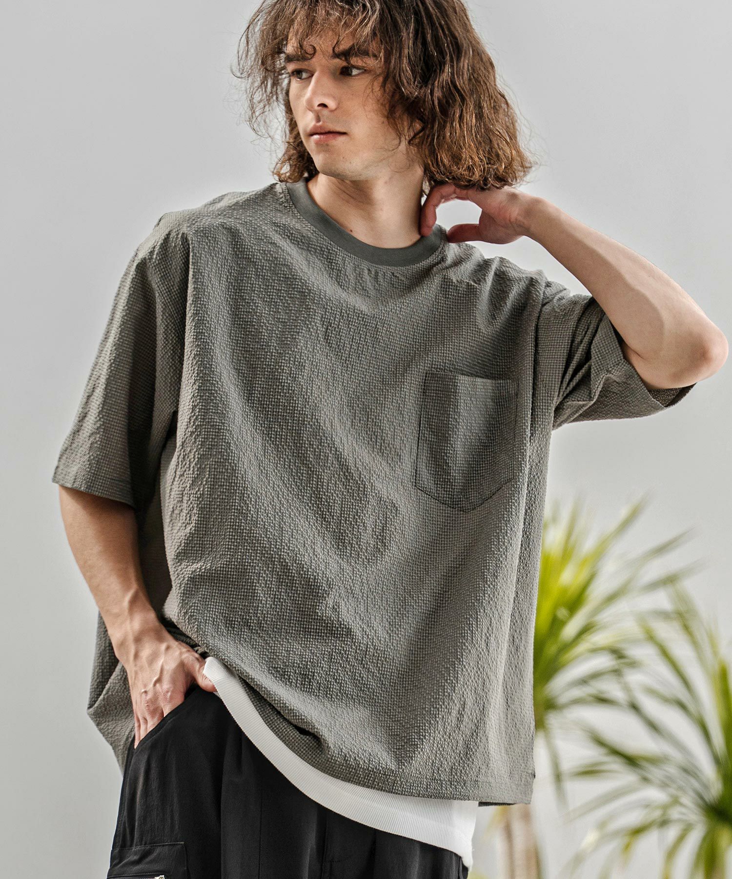 CAMBIO(カンビオ)】裾ドローコード付きシアサッカーTシャツ(BP-BFS0104