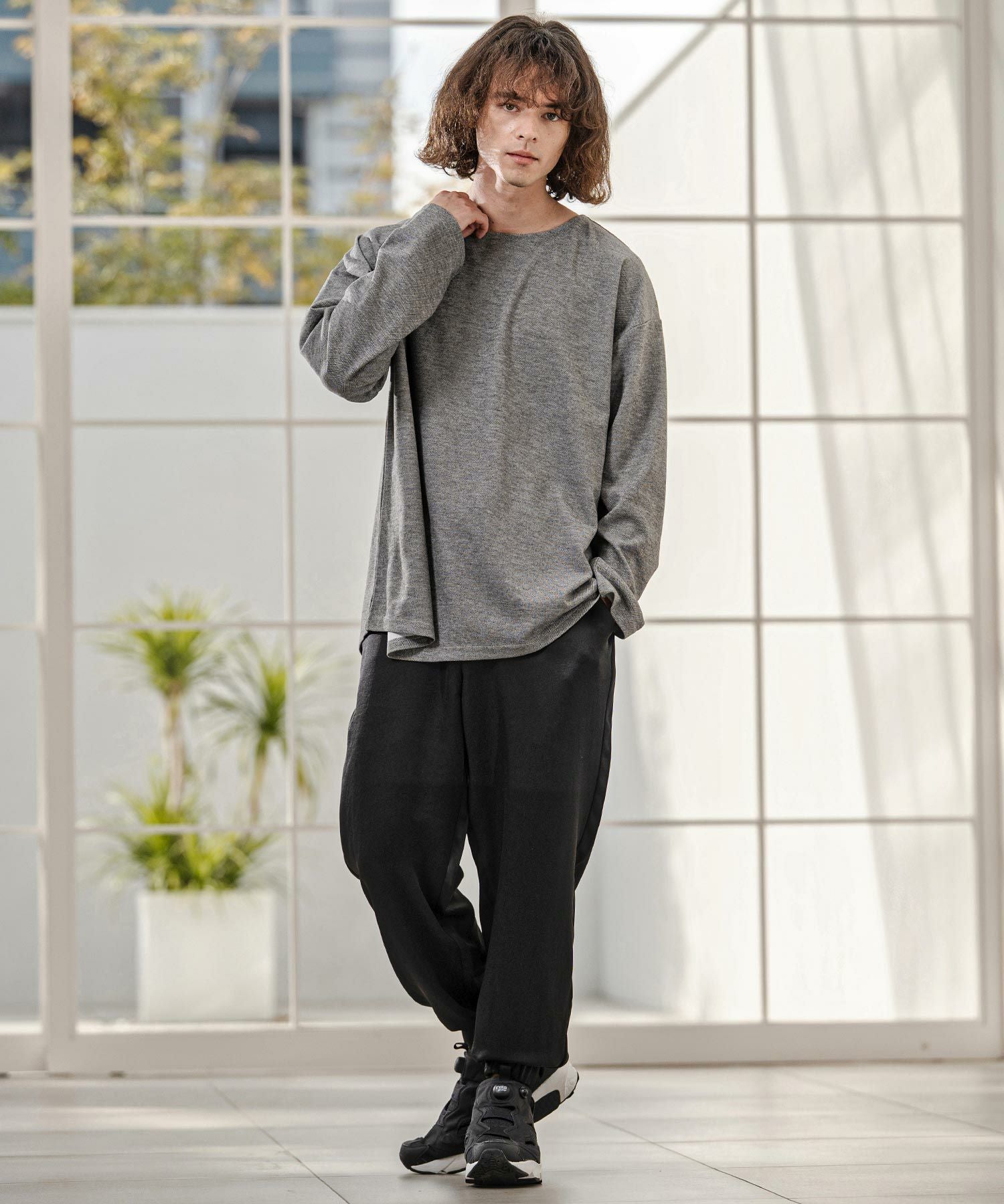 CAMBIO　カンビオ　グリーン ドレーピングワイドリブパンツ CAMBIO(カンビオ)】サテンライクドレープリブパンツ(26048CMY