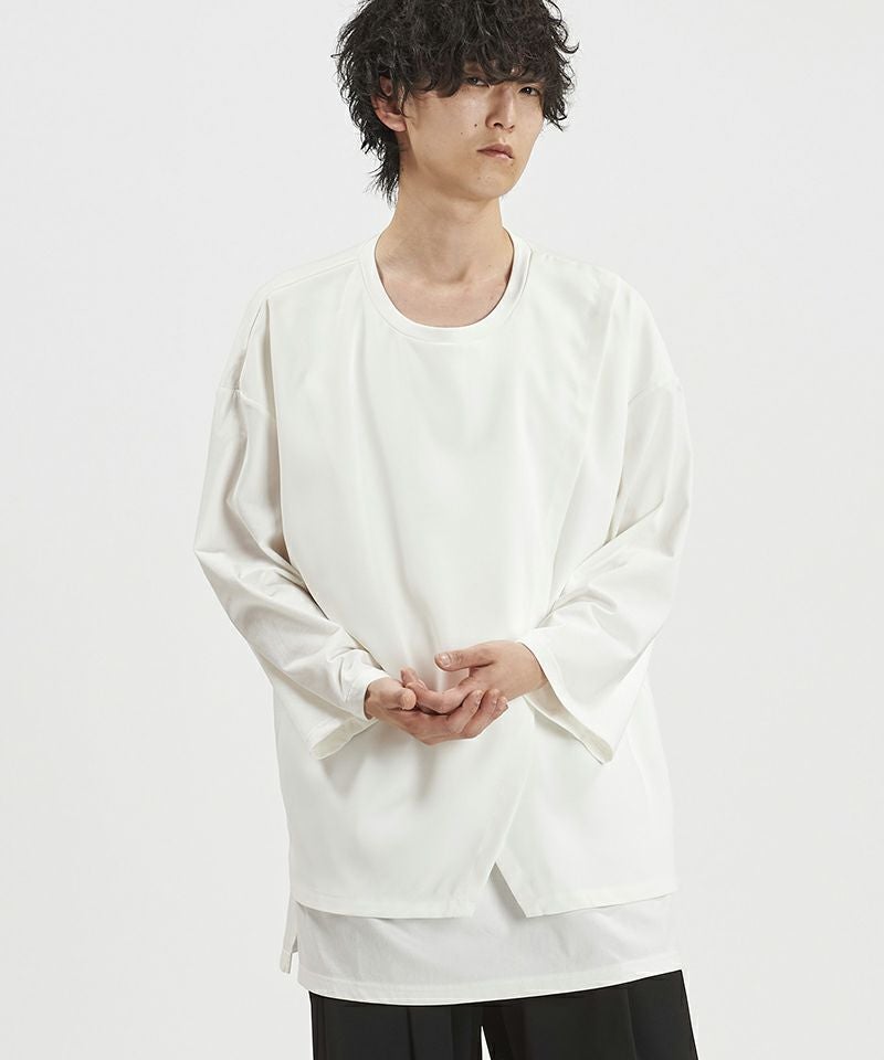 NO ID.(ノーアイディー)】ｽﾘｯﾄﾚｲﾔｰﾄﾞ8分袖BIG-T Tシャツ(458006-441T