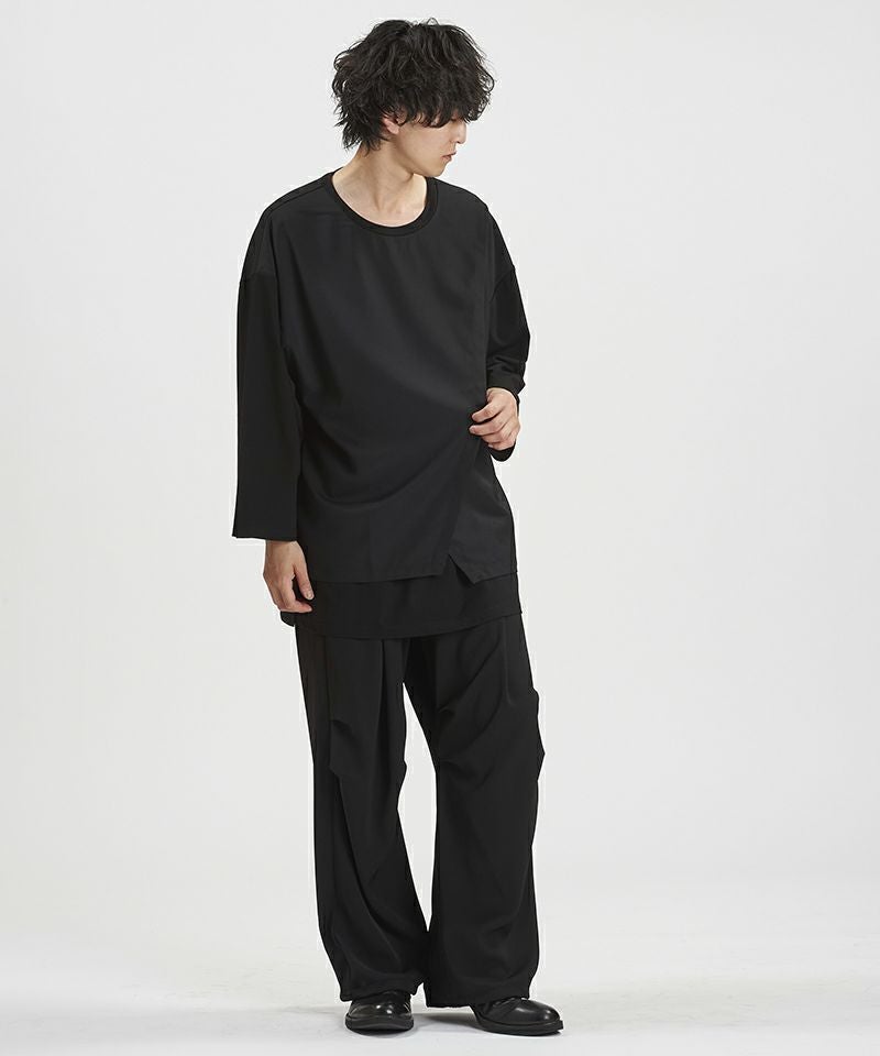 NO ID.(ノーアイディー)】ｽﾘｯﾄﾚｲﾔｰﾄﾞ8分袖BIG-T Tシャツ(458006-441T
