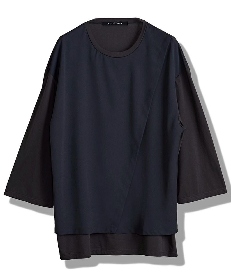 NO ID.(ノーアイディー)】ｽﾘｯﾄﾚｲﾔｰﾄﾞ8分袖BIG-T Tシャツ(458006-441T