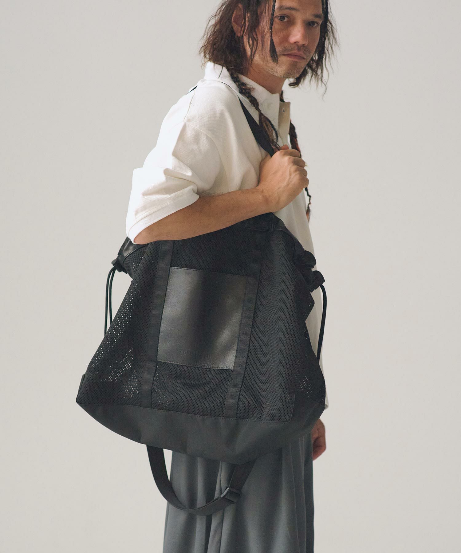 ADAM PATEK(アダムパテック)】Leather trimmed mesh 2way big tote bag