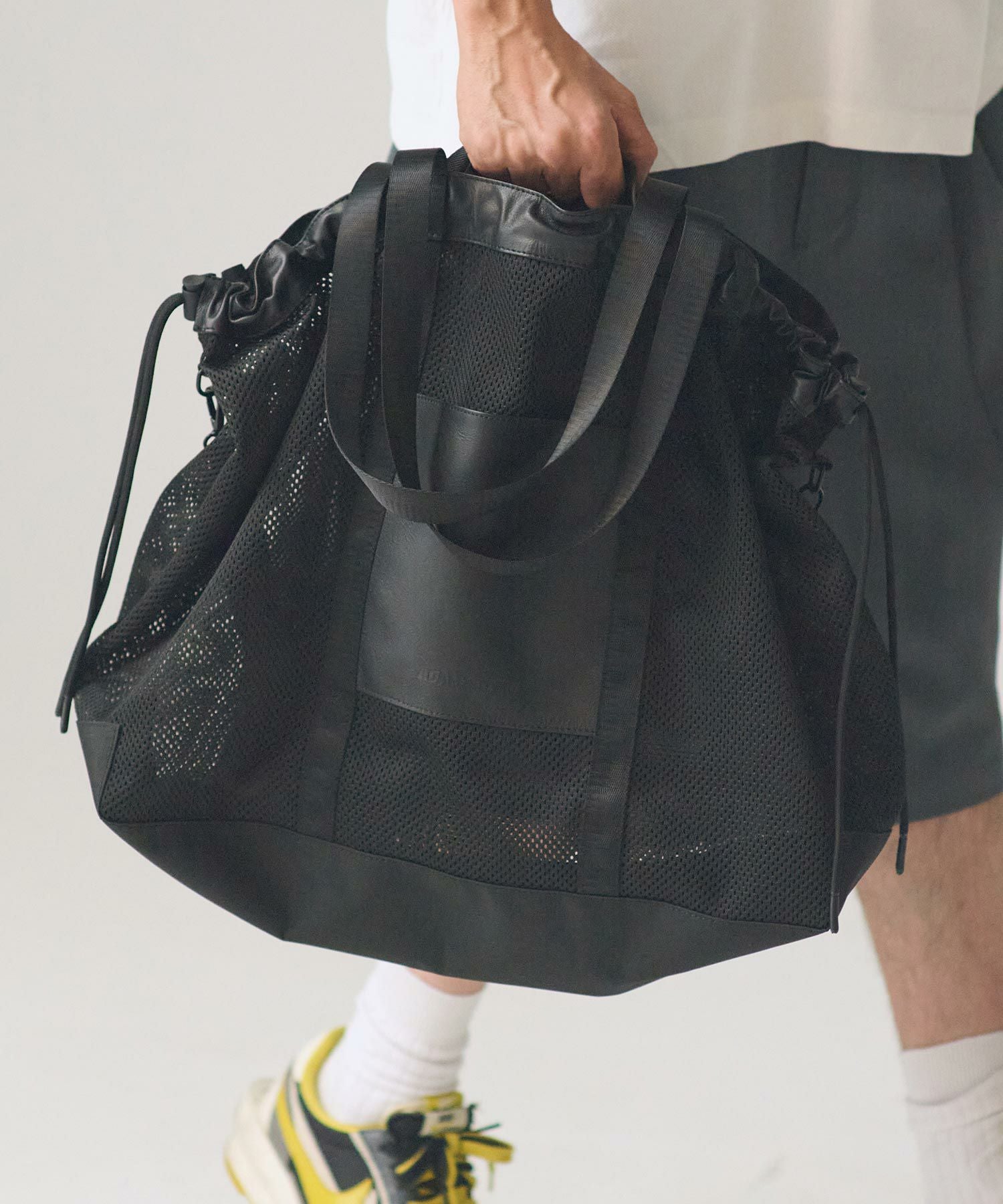ADAM PATEK(アダムパテック)】Leather trimmed mesh 2way big tote bag