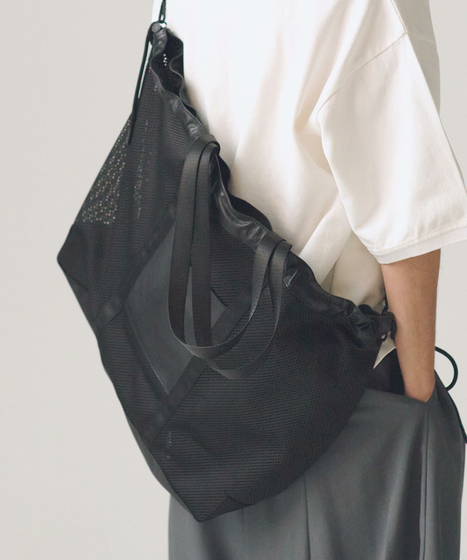 ADAM PATEK(アダムパテック)】Leather trimmed mesh 2way big tote bag
