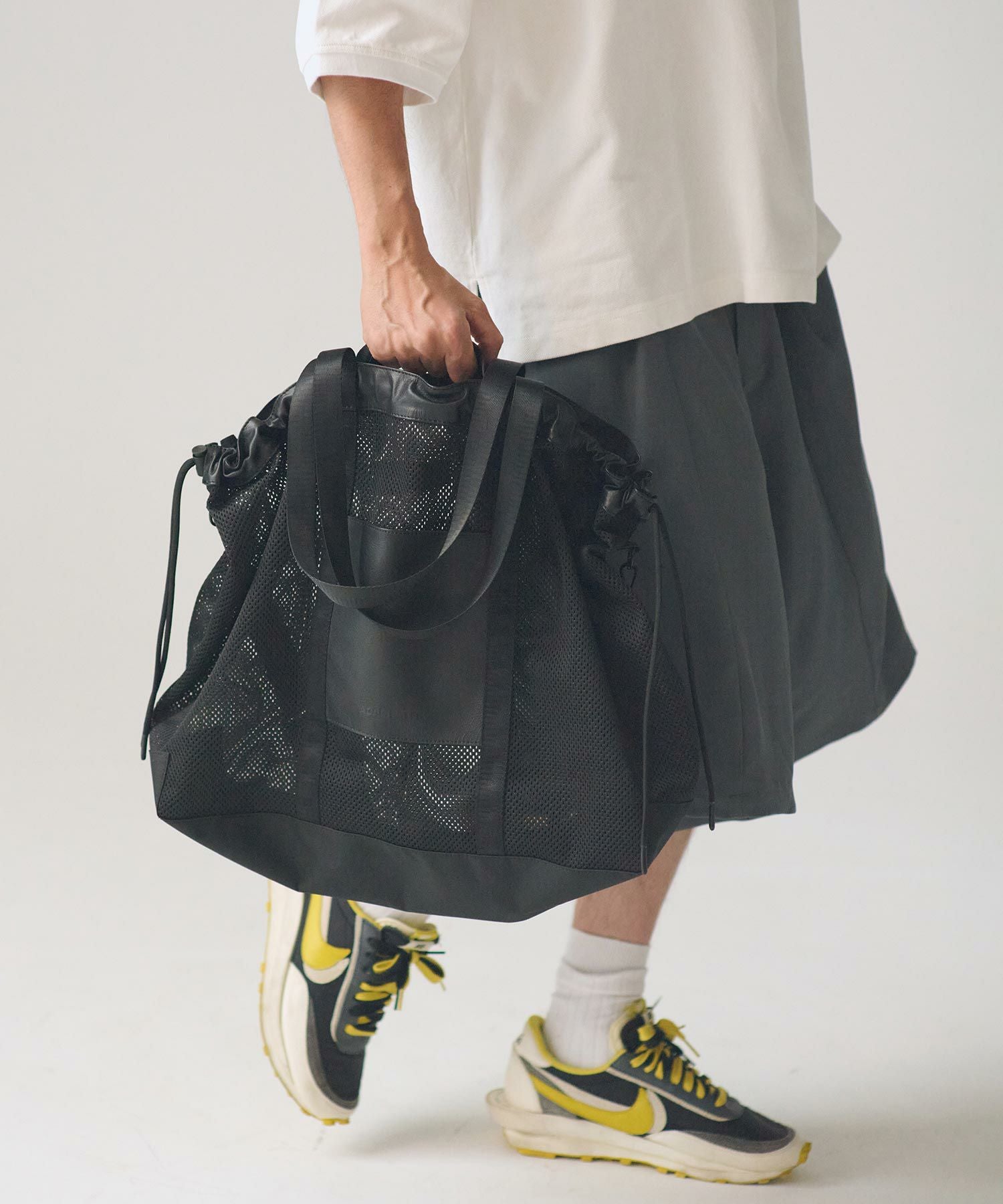 ADAM PATEK(アダムパテック)】Leather trimmed mesh 2way big tote bag
