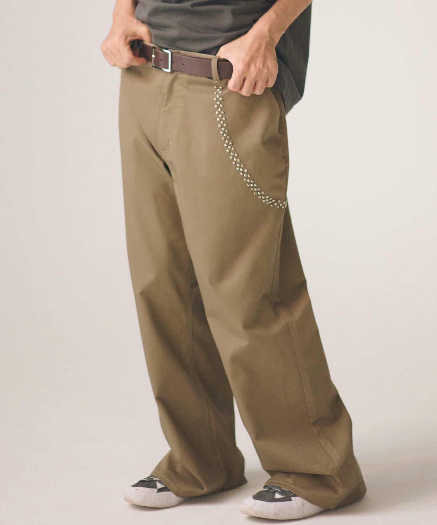 ADAM PATEK(アダムパテック)】studded T-C twill flare wide trouser
