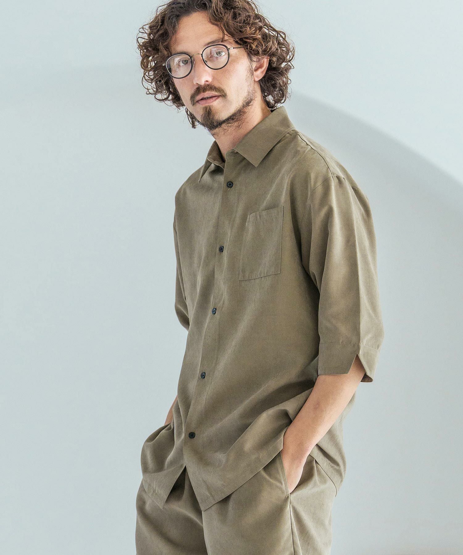 Magine(マージン)】Poly Peach Relax Silhouette Five Sleeve Shirt 五