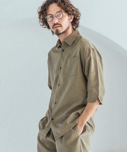 Magine(マージン)】Poly Peach Relax Silhouette Five Sleeve Shirt 五 